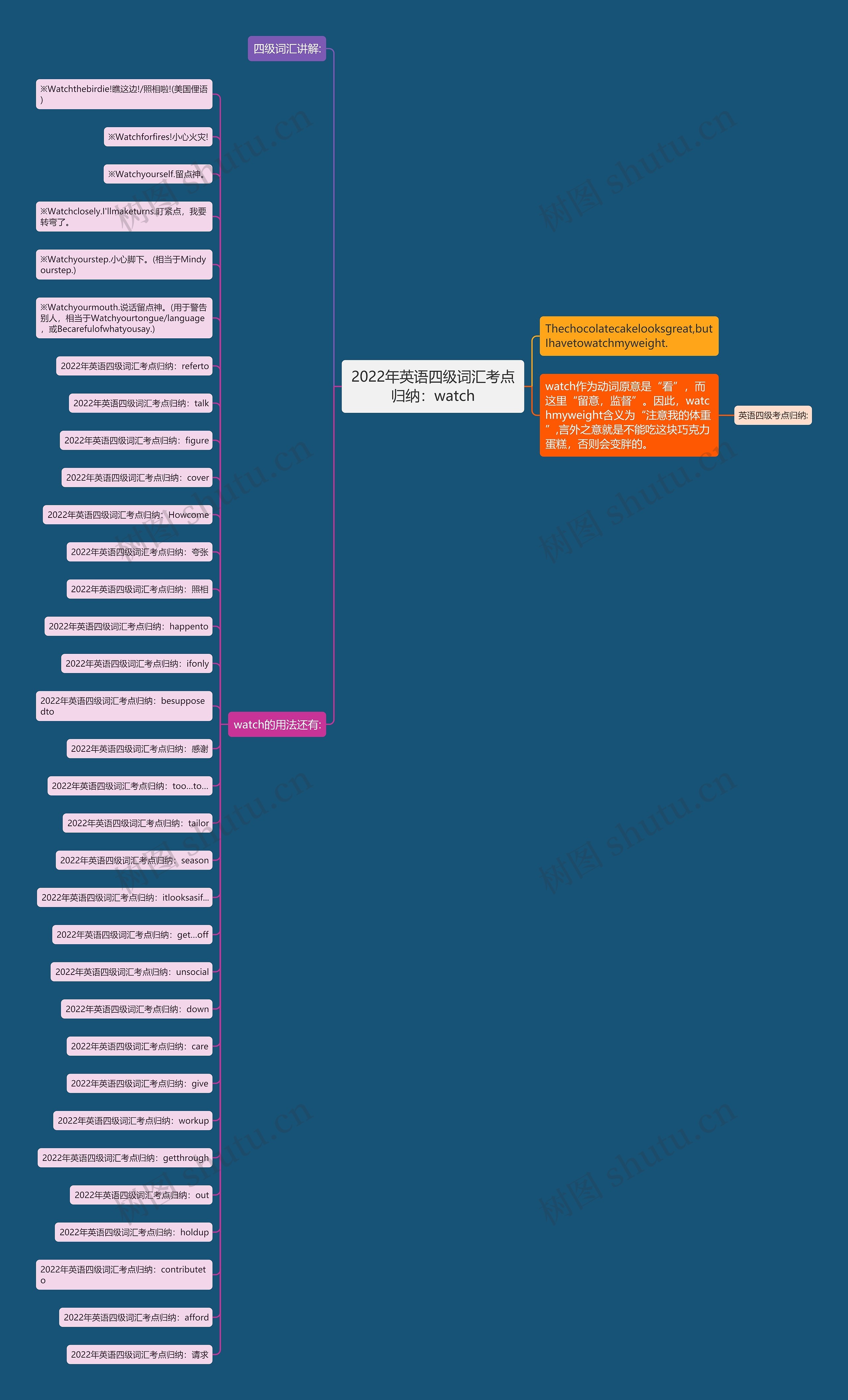 2022年英语四级词汇考点归纳：watch思维导图