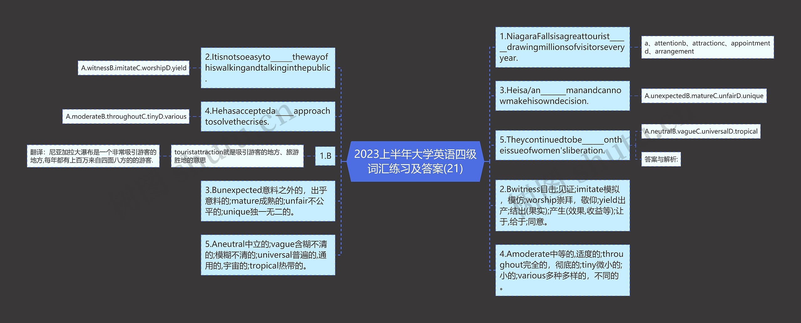 2023上半年大学英语四级词汇练习及答案(21)思维导图