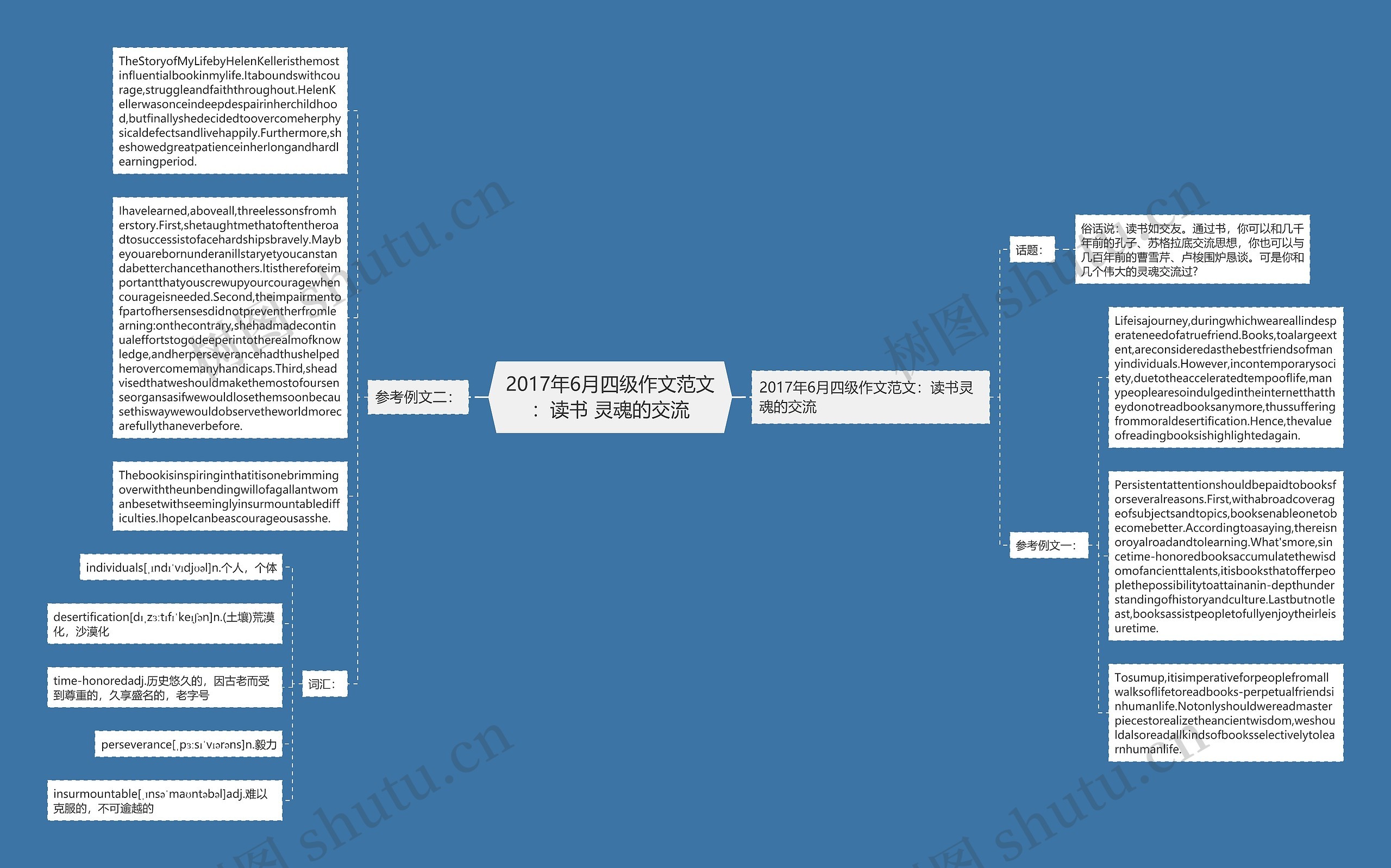 2017年6月四级作文范文：读书 灵魂的交流思维导图