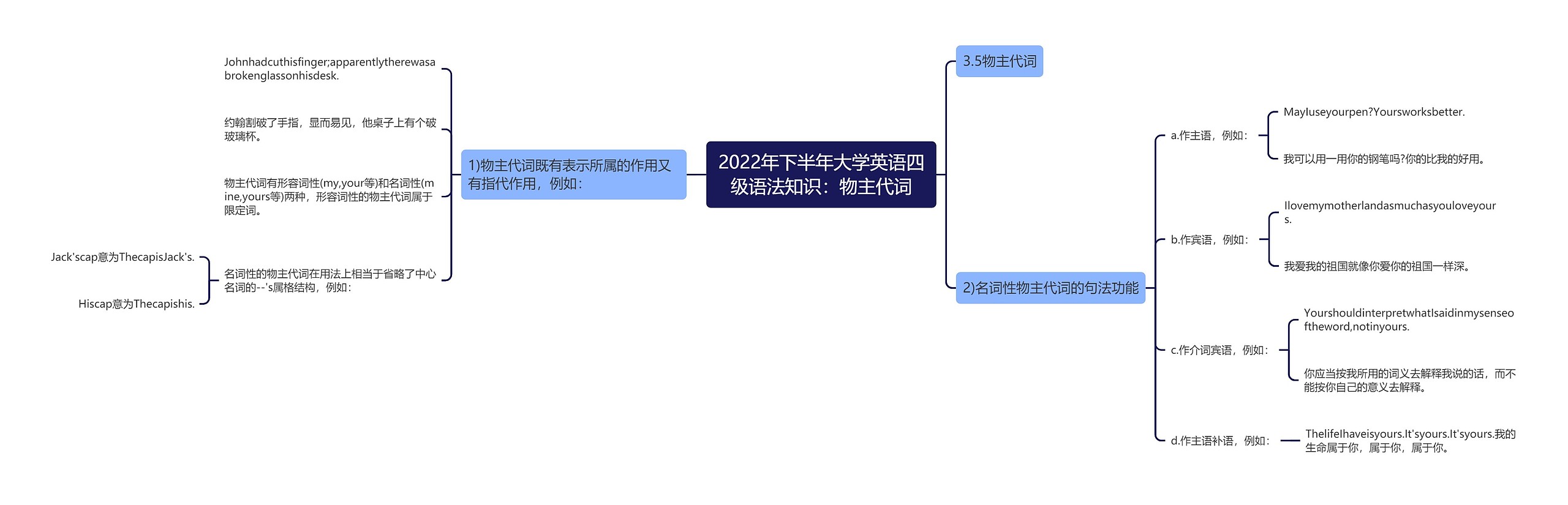 2022年下半年大学英语四级语法知识：物主代词