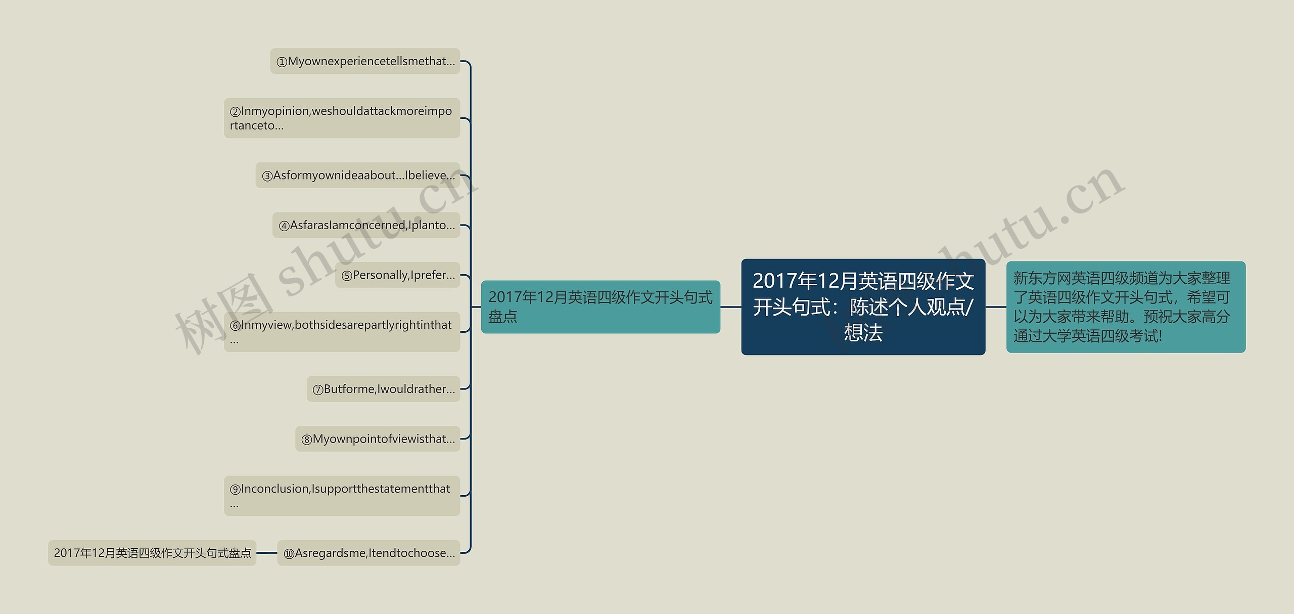 2017年12月英语四级作文开头句式：陈述个人观点/想法思维导图