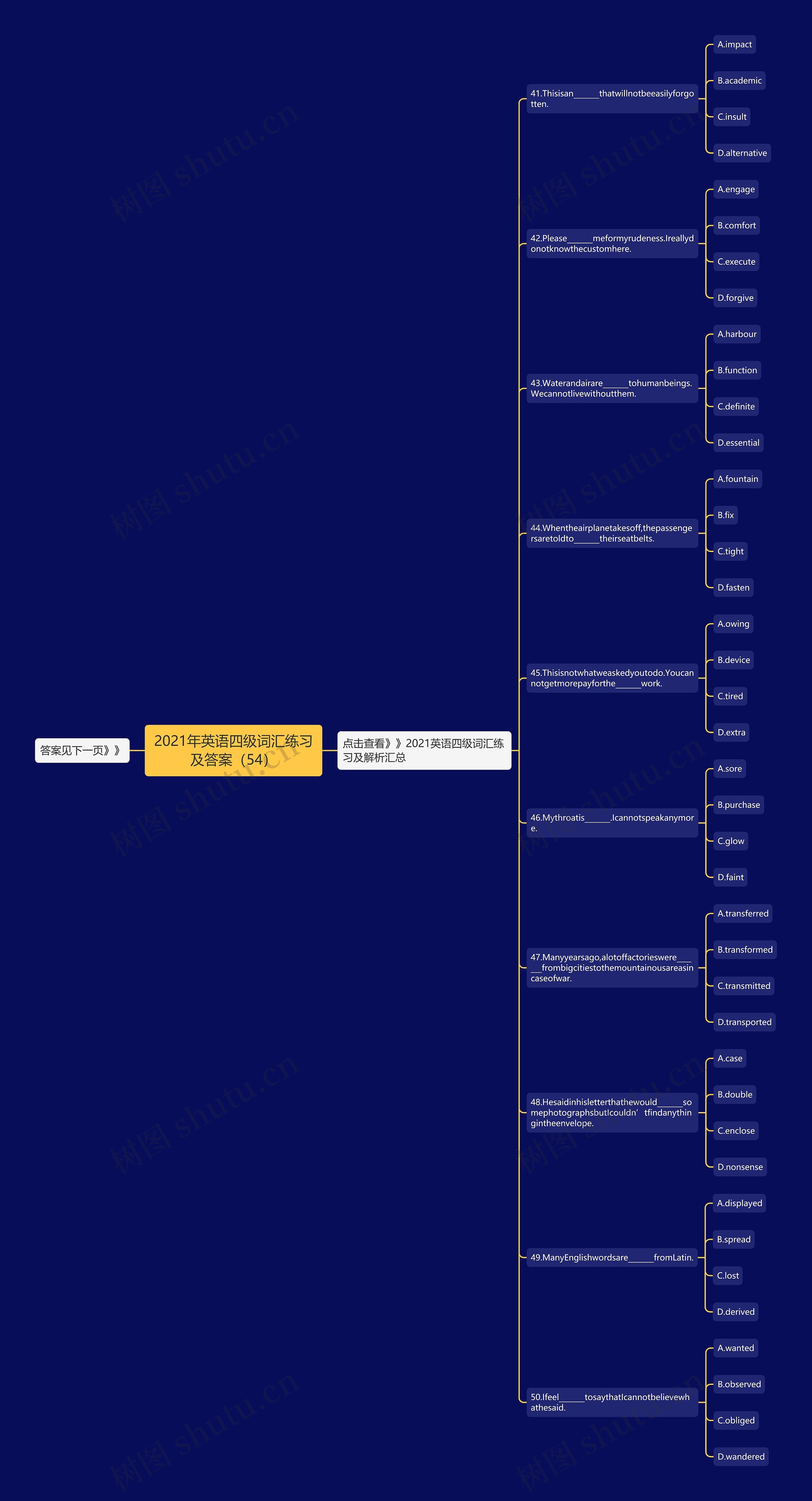 2021年英语四级词汇练习及答案（54）思维导图