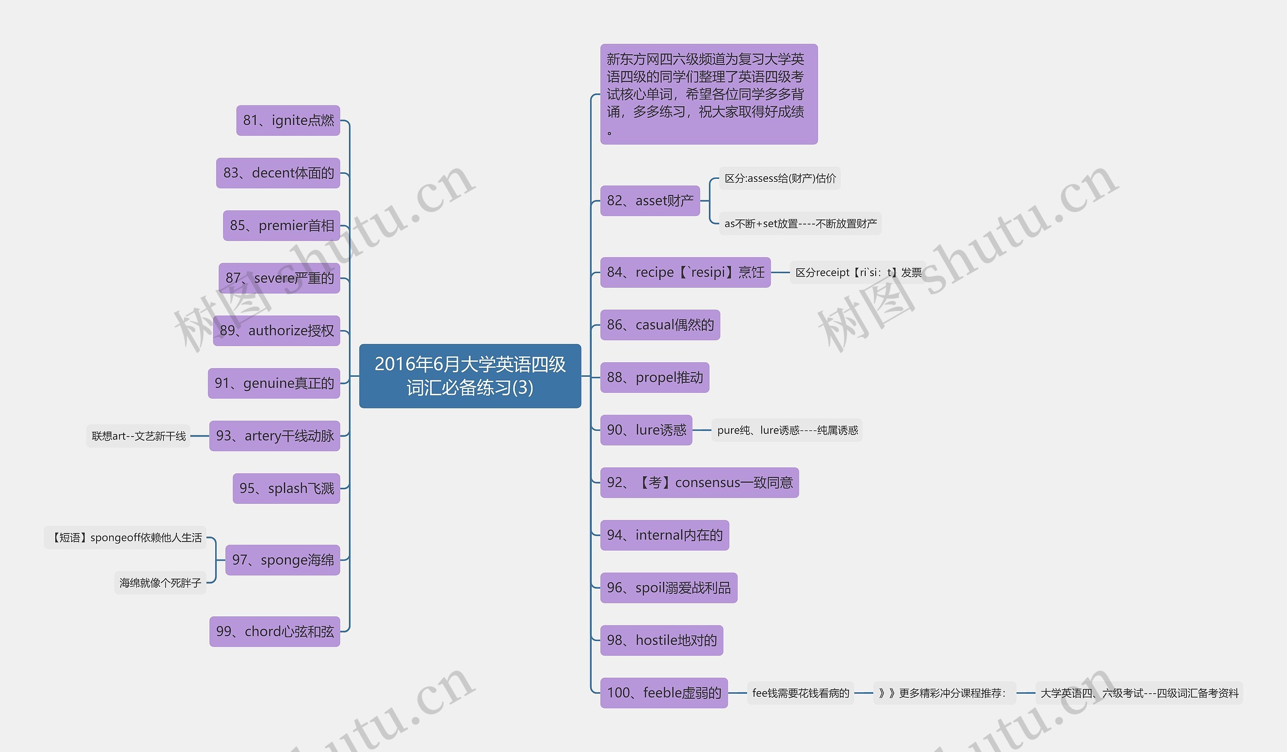 2016年6月大学英语四级词汇必备练习(3)思维导图