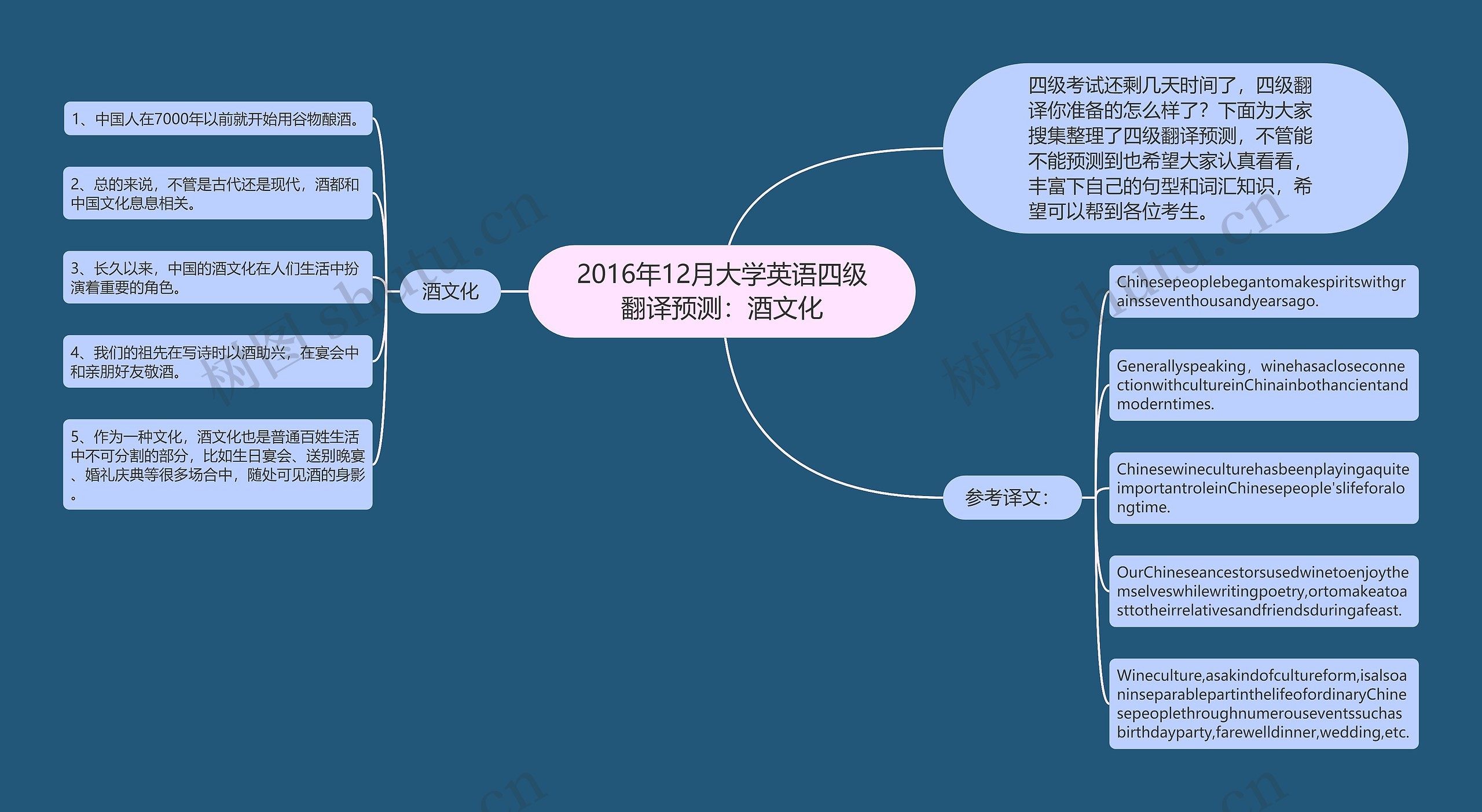 2016年12月大学英语四级翻译预测：酒文化思维导图