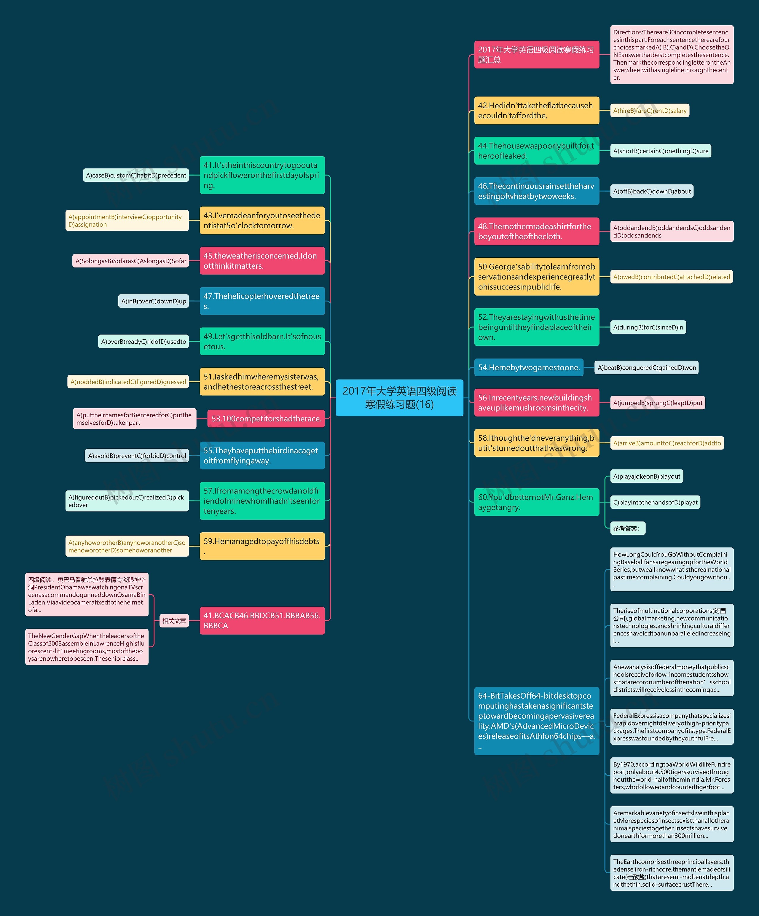 2017年大学英语四级阅读寒假练习题(16)思维导图