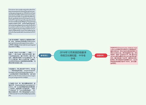 2016年12月英语四级翻译传统文化模拟题：中华老字号