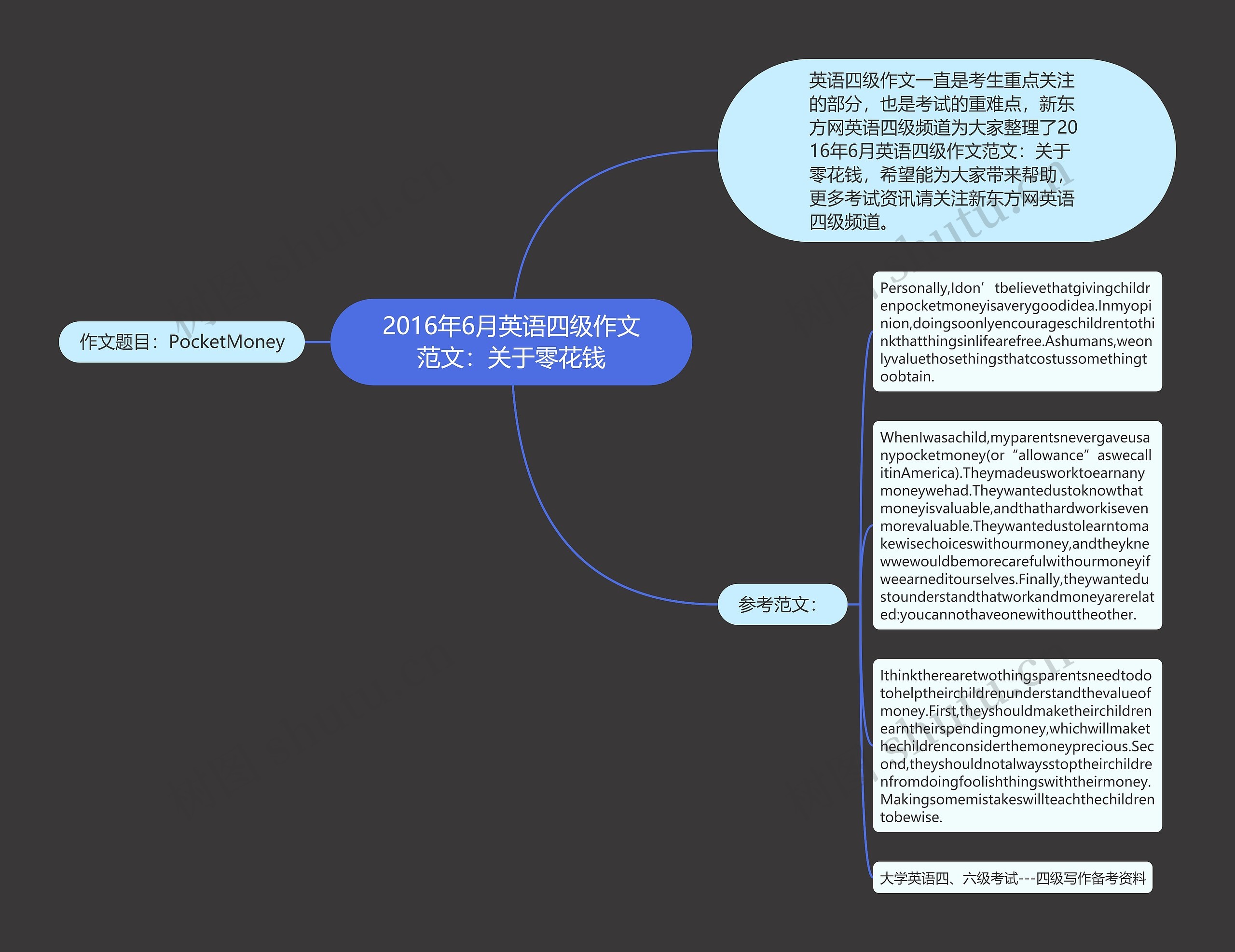 2016年6月英语四级作文范文：关于零花钱思维导图