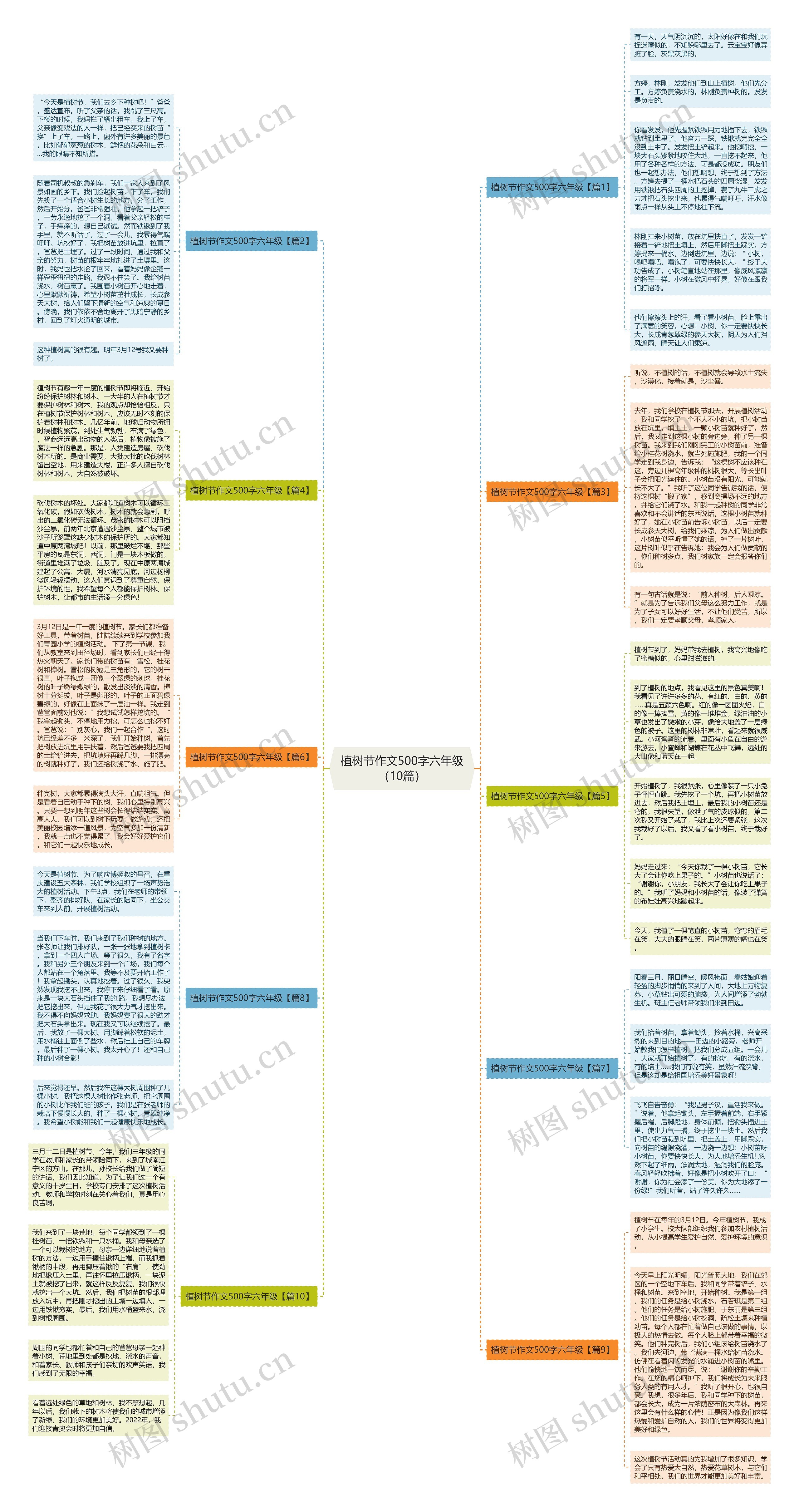 植树节作文500字六年级（10篇）思维导图