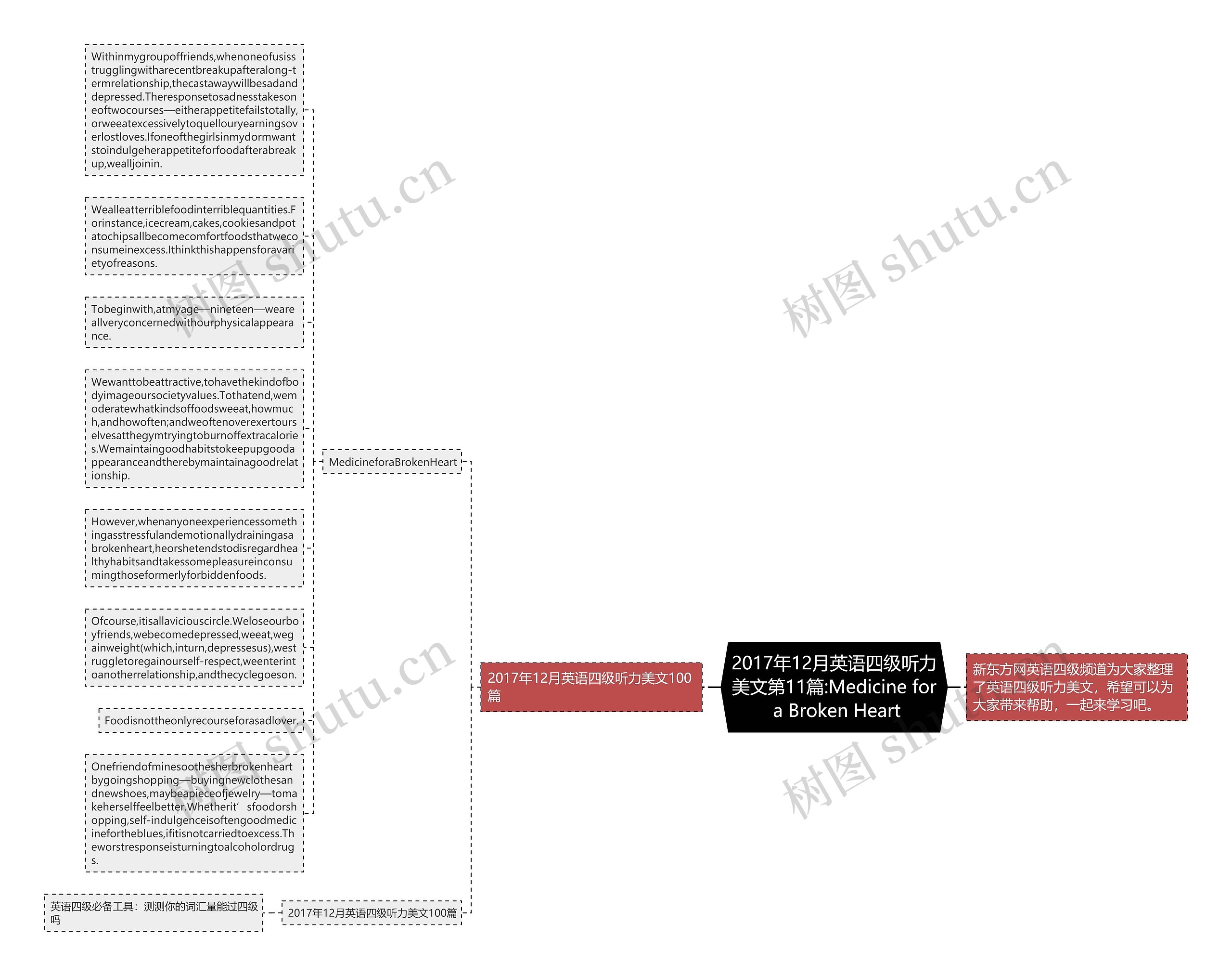 2017年12月英语四级听力美文第11篇:Medicine for a Broken Heart思维导图