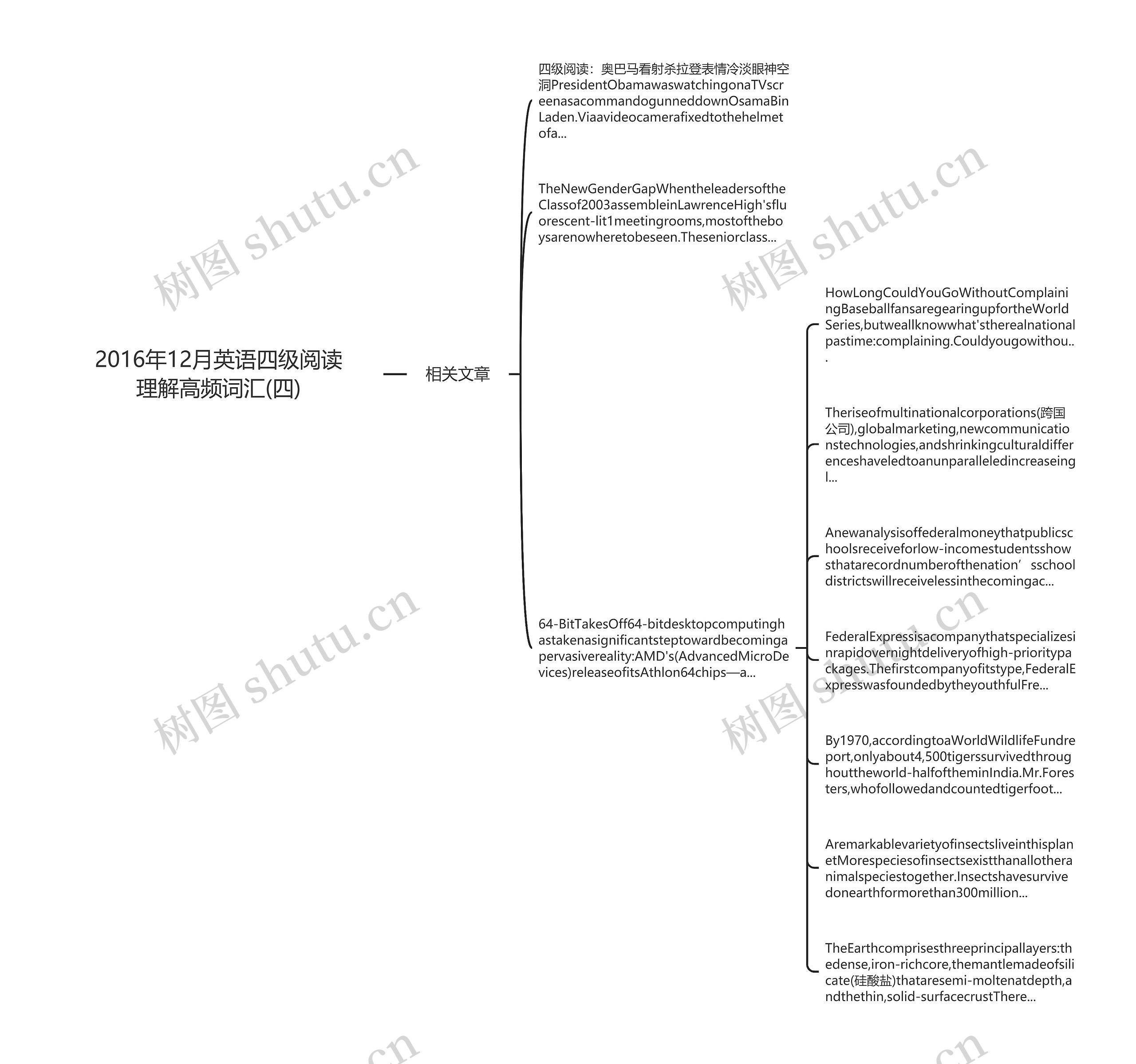2016年12月英语四级阅读理解高频词汇(四)思维导图