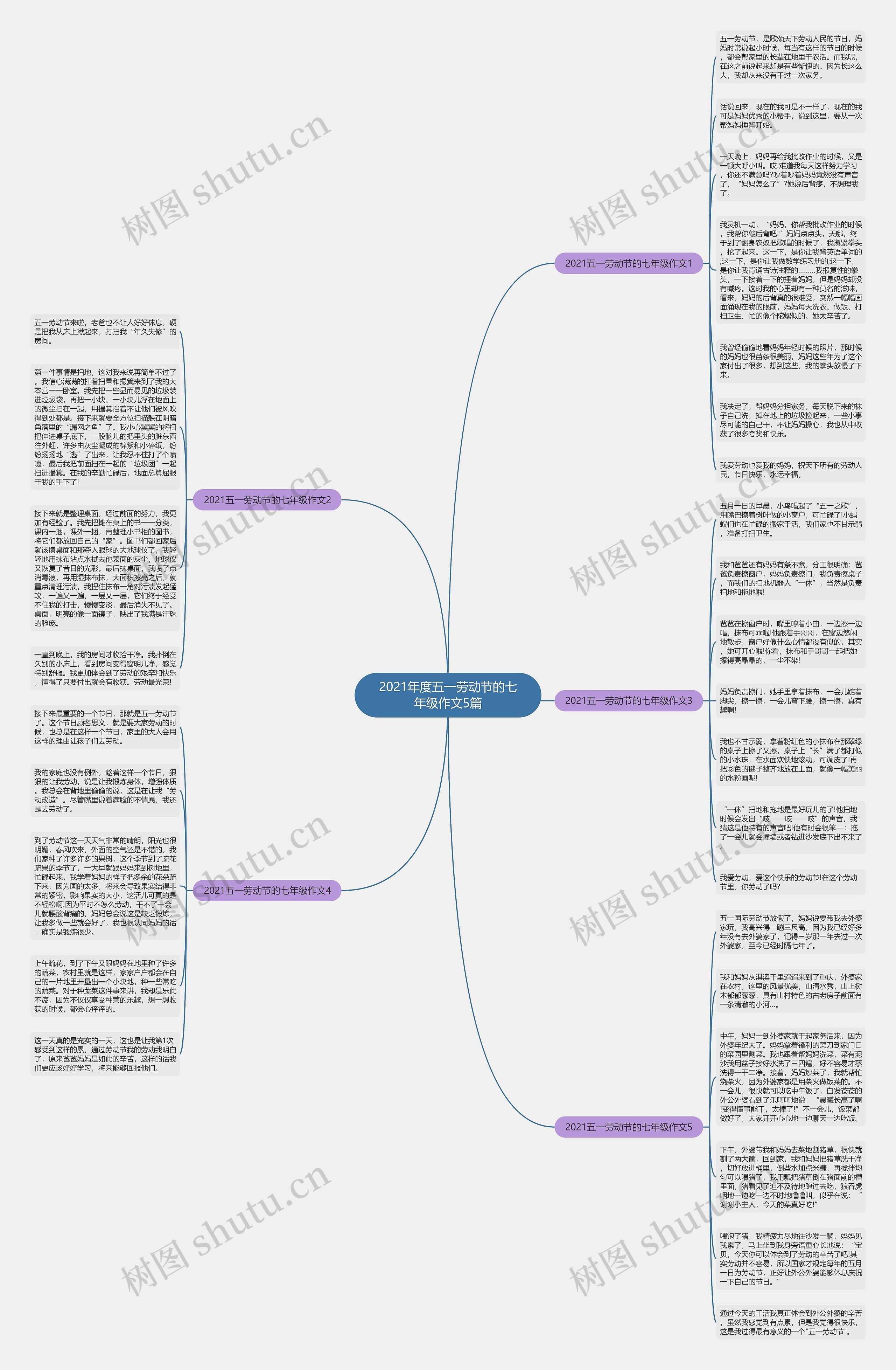 2021年度五一劳动节的七年级作文5篇思维导图