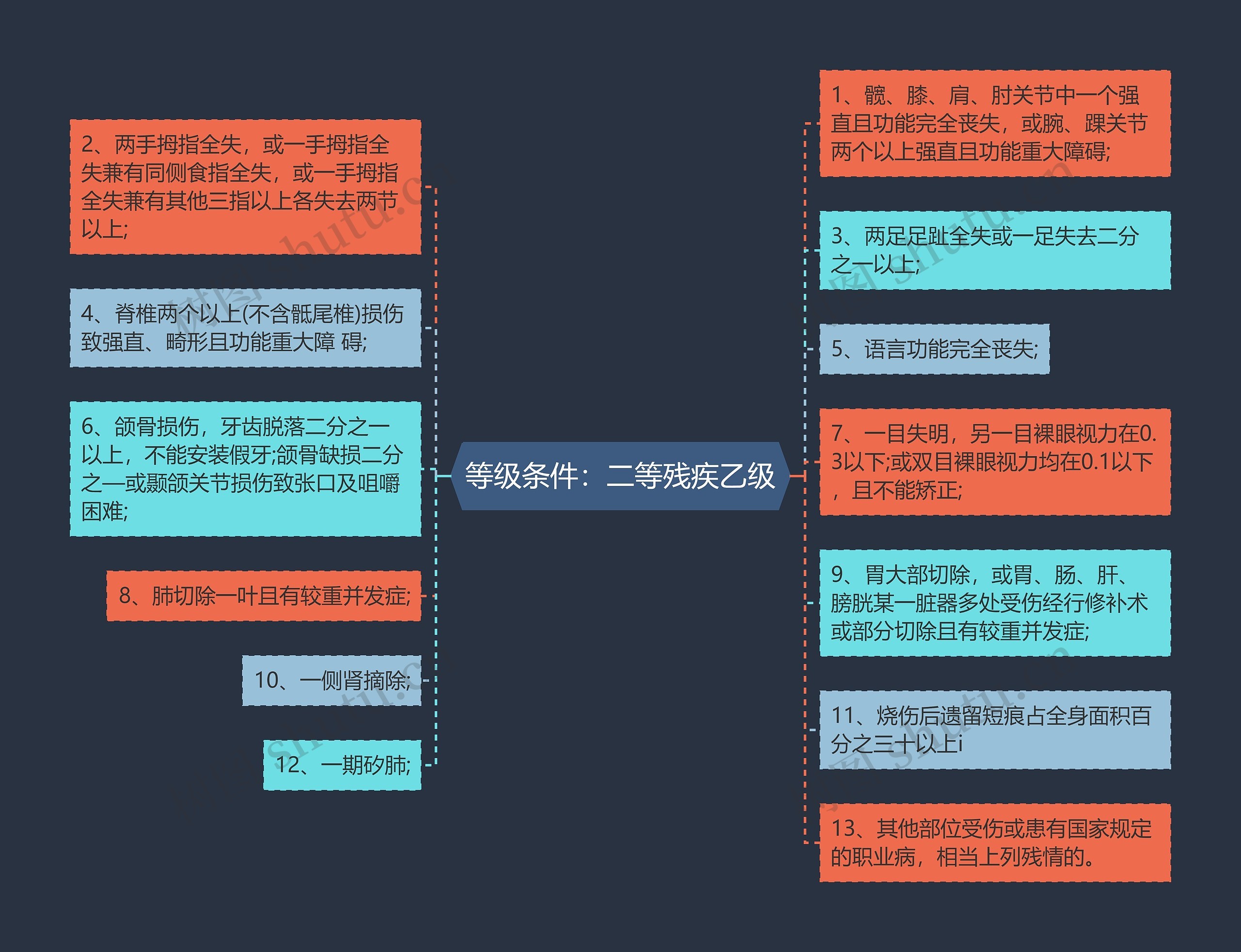 等级条件：二等残疾乙级思维导图