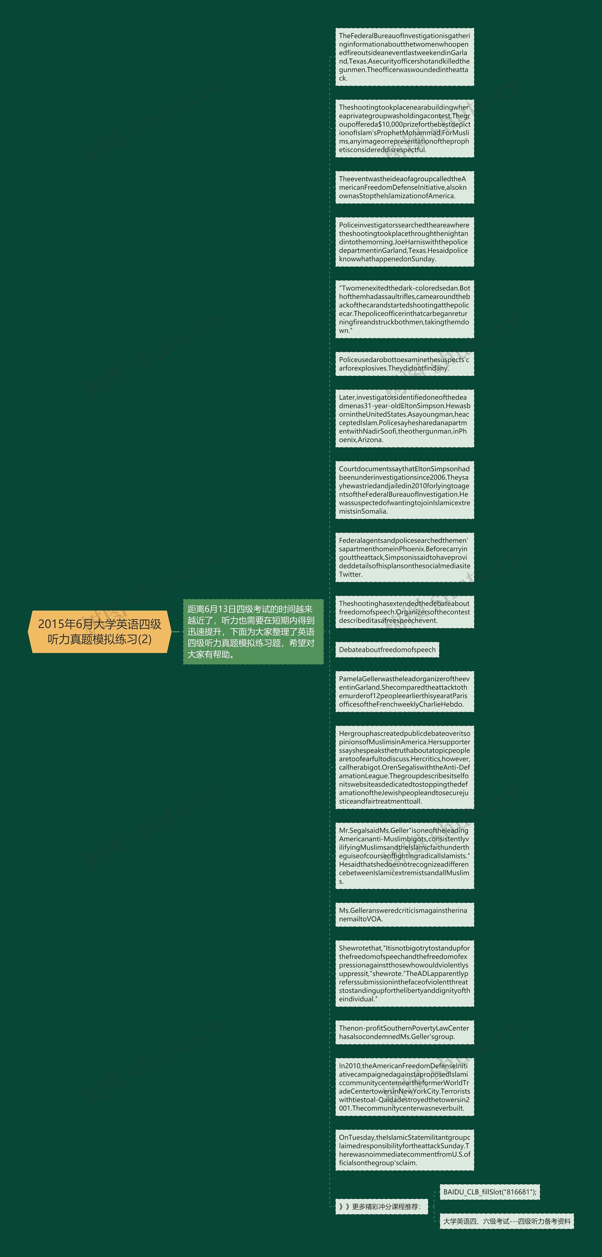 2015年6月大学英语四级听力真题模拟练习(2)思维导图