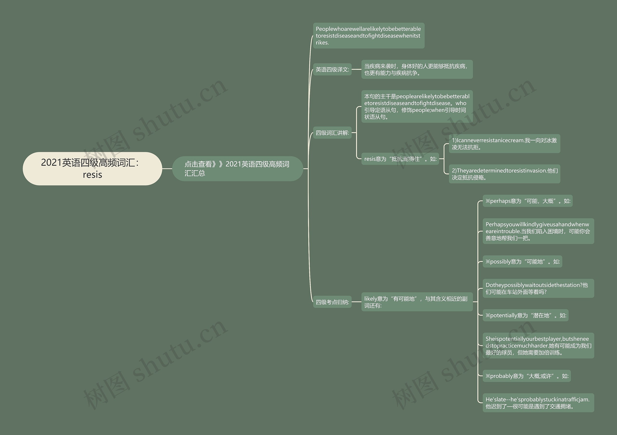 2021英语四级高频词汇：resis思维导图