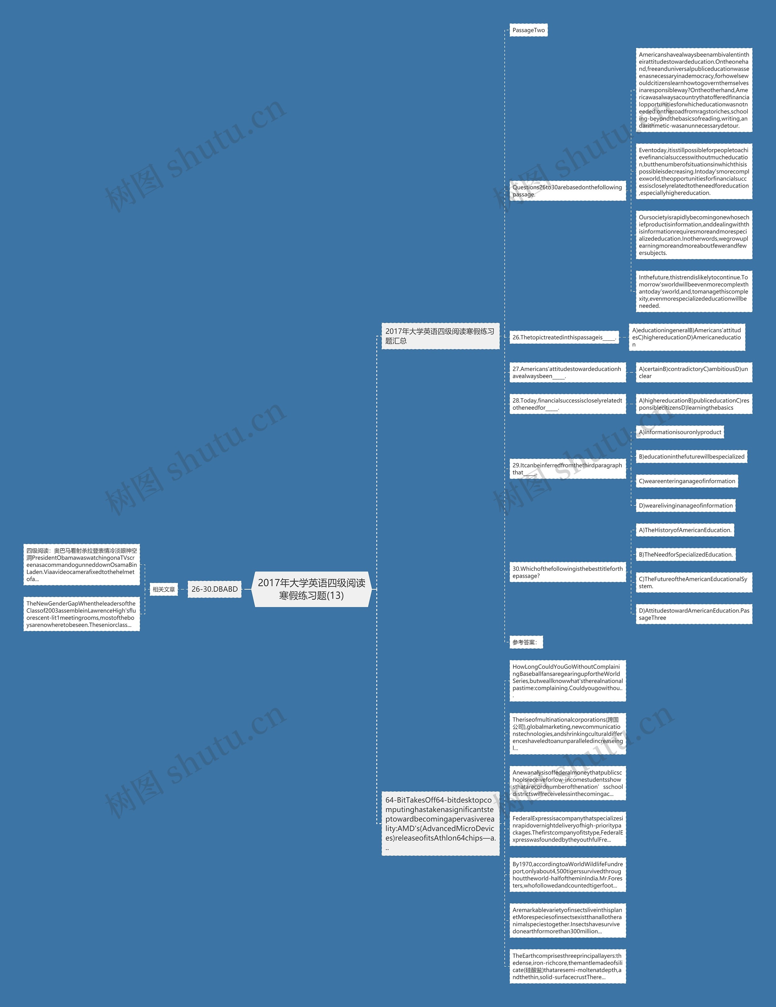 2017年大学英语四级阅读寒假练习题(13)思维导图