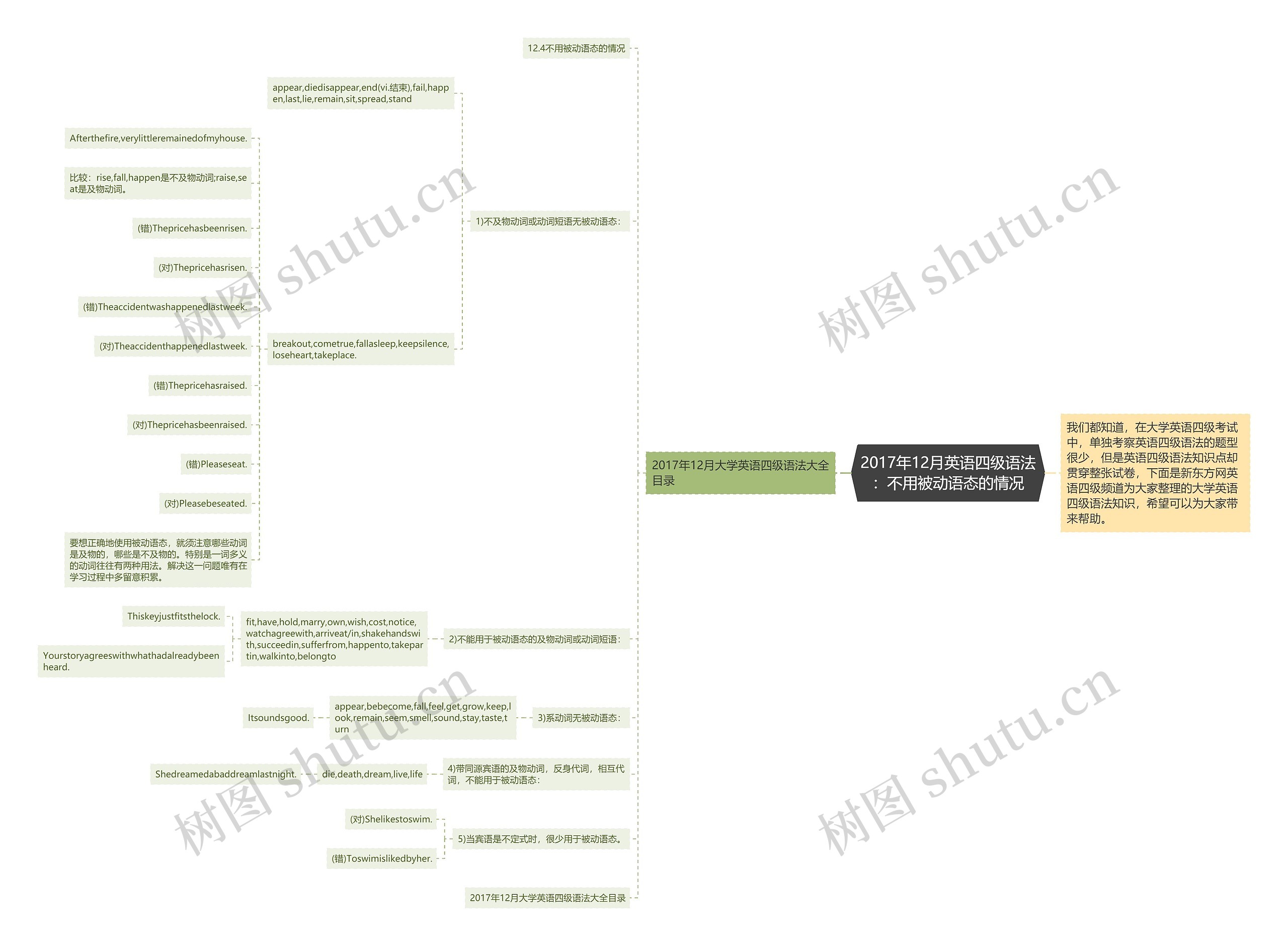 2017年12月英语四级语法：不用被动语态的情况思维导图