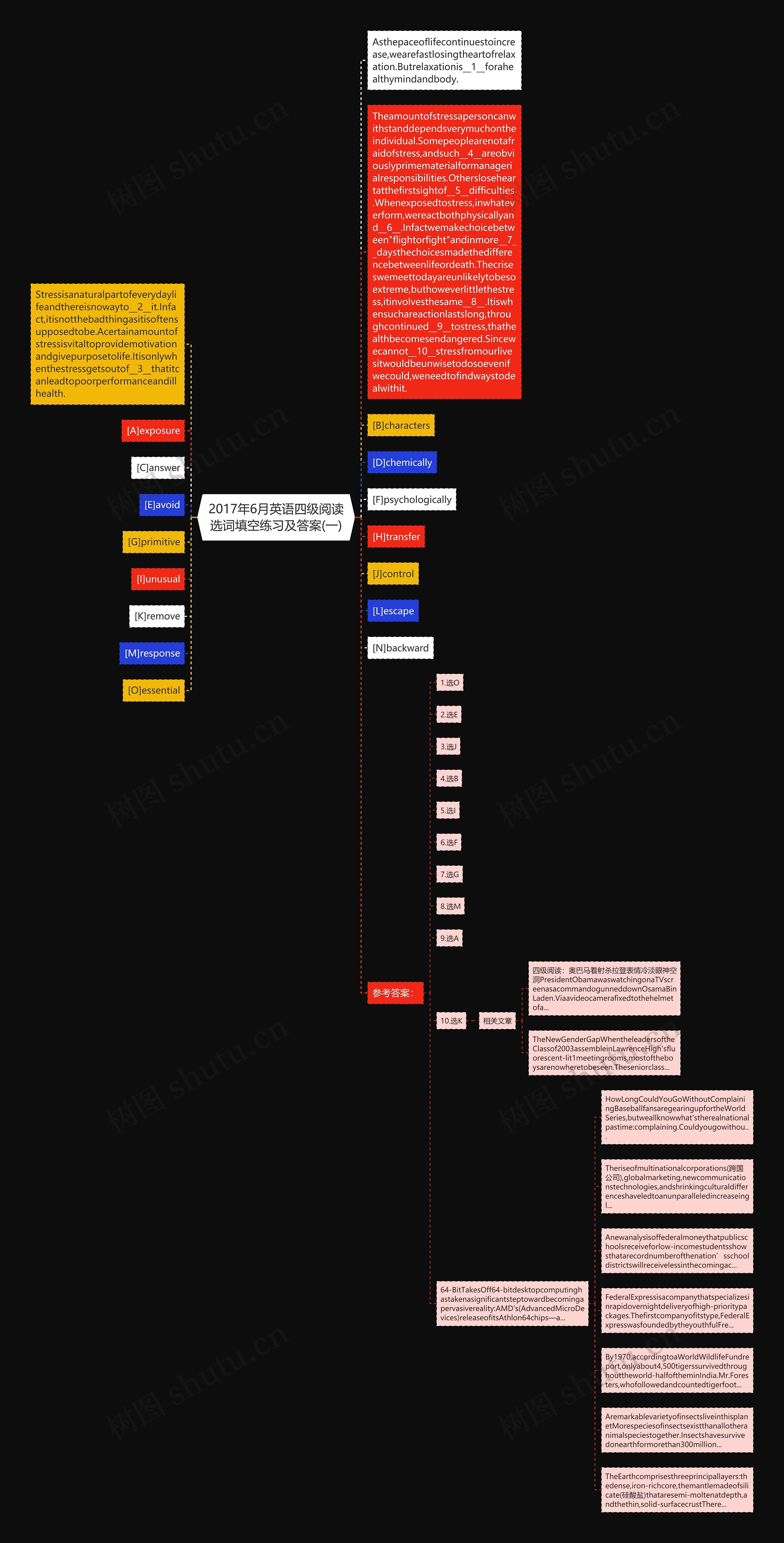 2017年6月英语四级阅读选词填空练习及答案(一)思维导图
