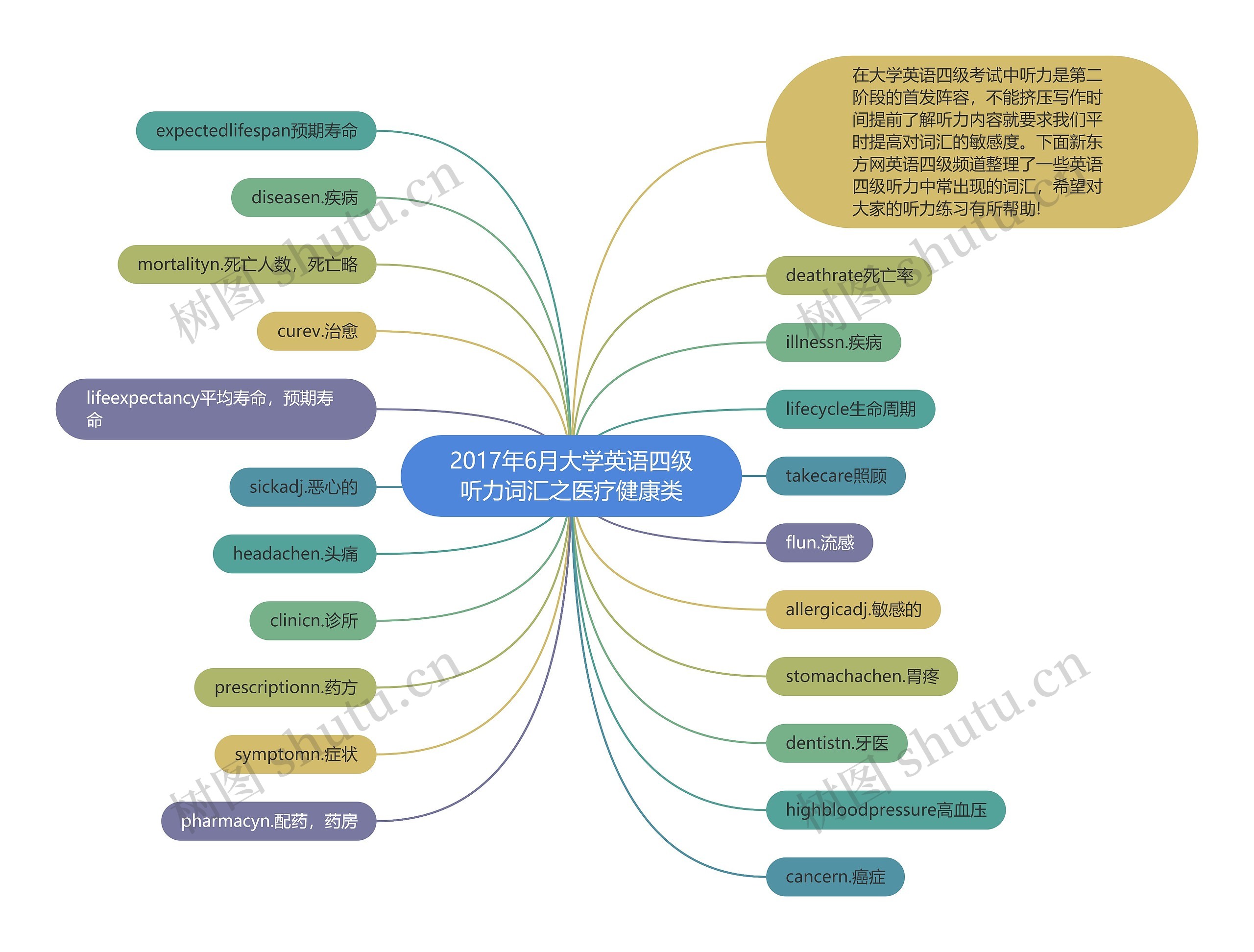 2017年6月大学英语四级听力词汇之医疗健康类思维导图