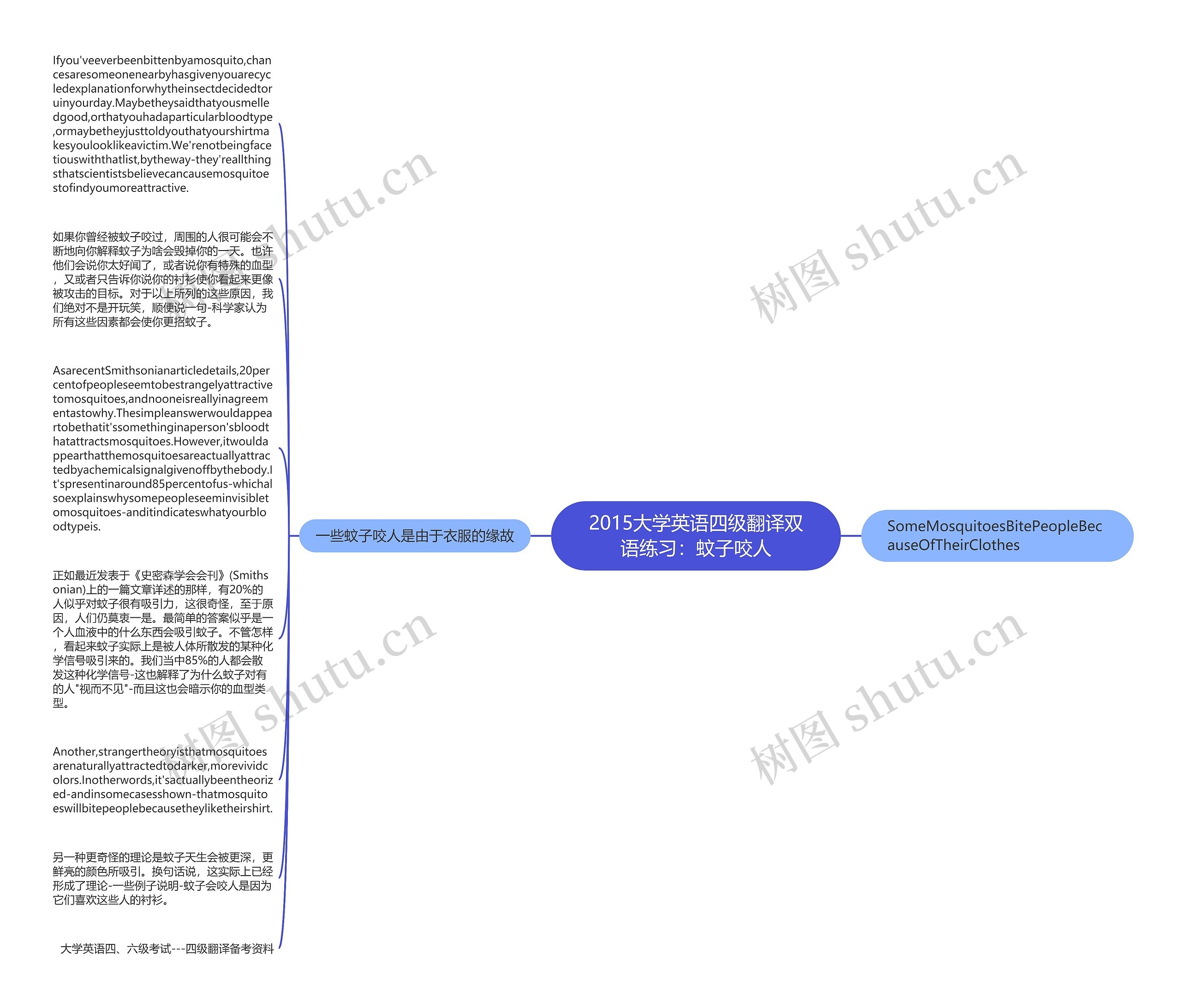 2015大学英语四级翻译双语练习：蚊子咬人思维导图