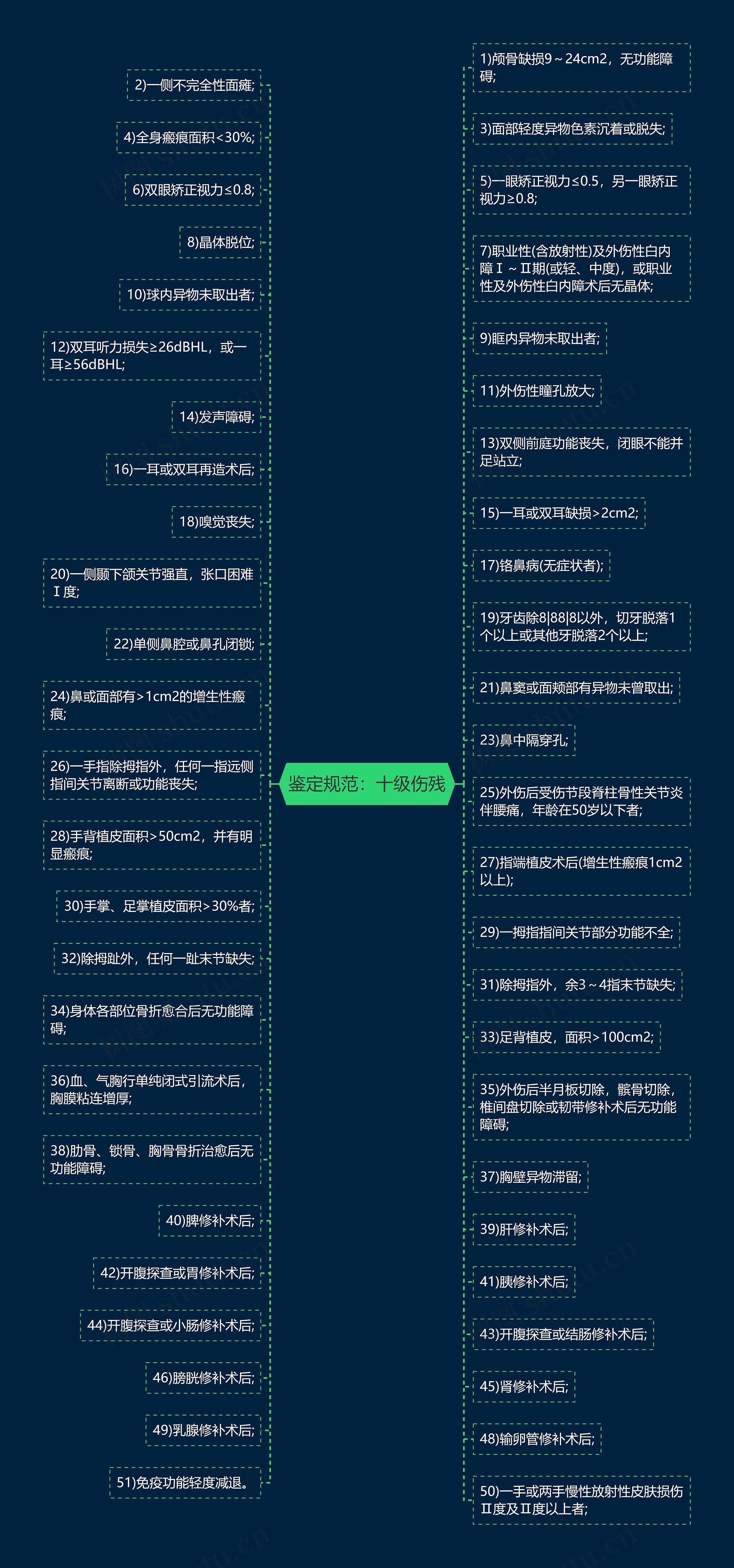 鉴定规范：十级伤残思维导图