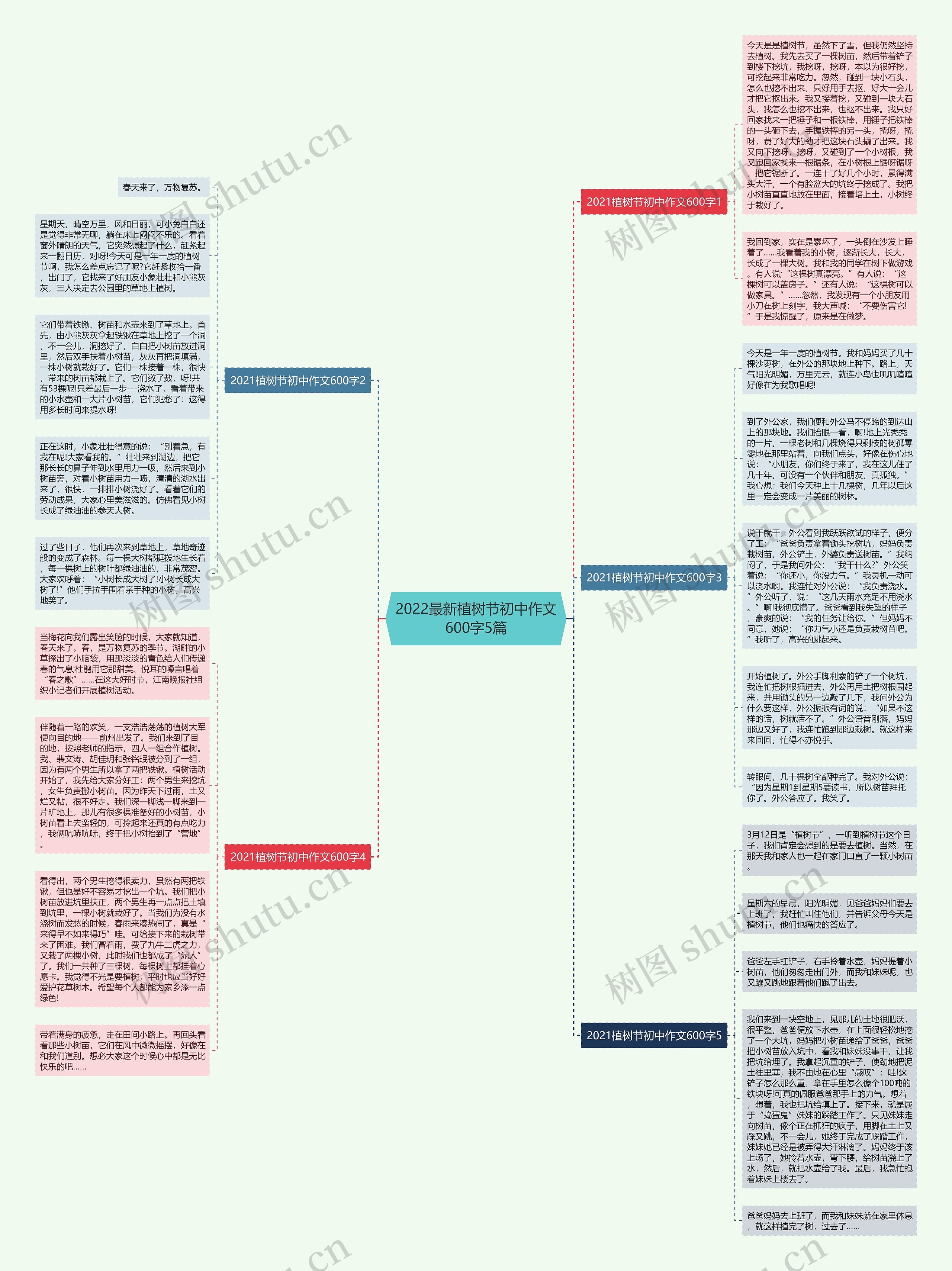 2022最新植树节初中作文600字5篇思维导图
