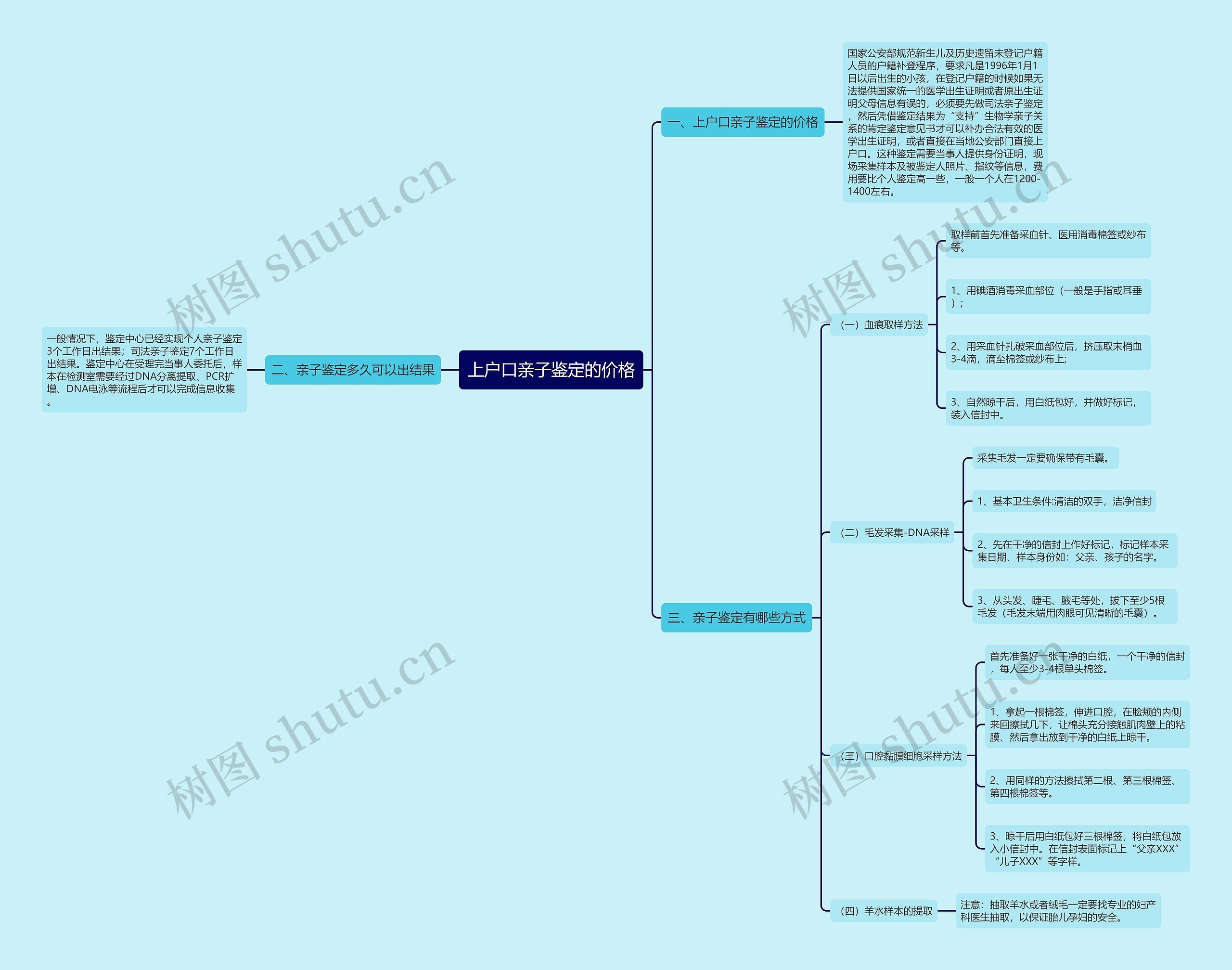 上户口亲子鉴定的价格思维导图