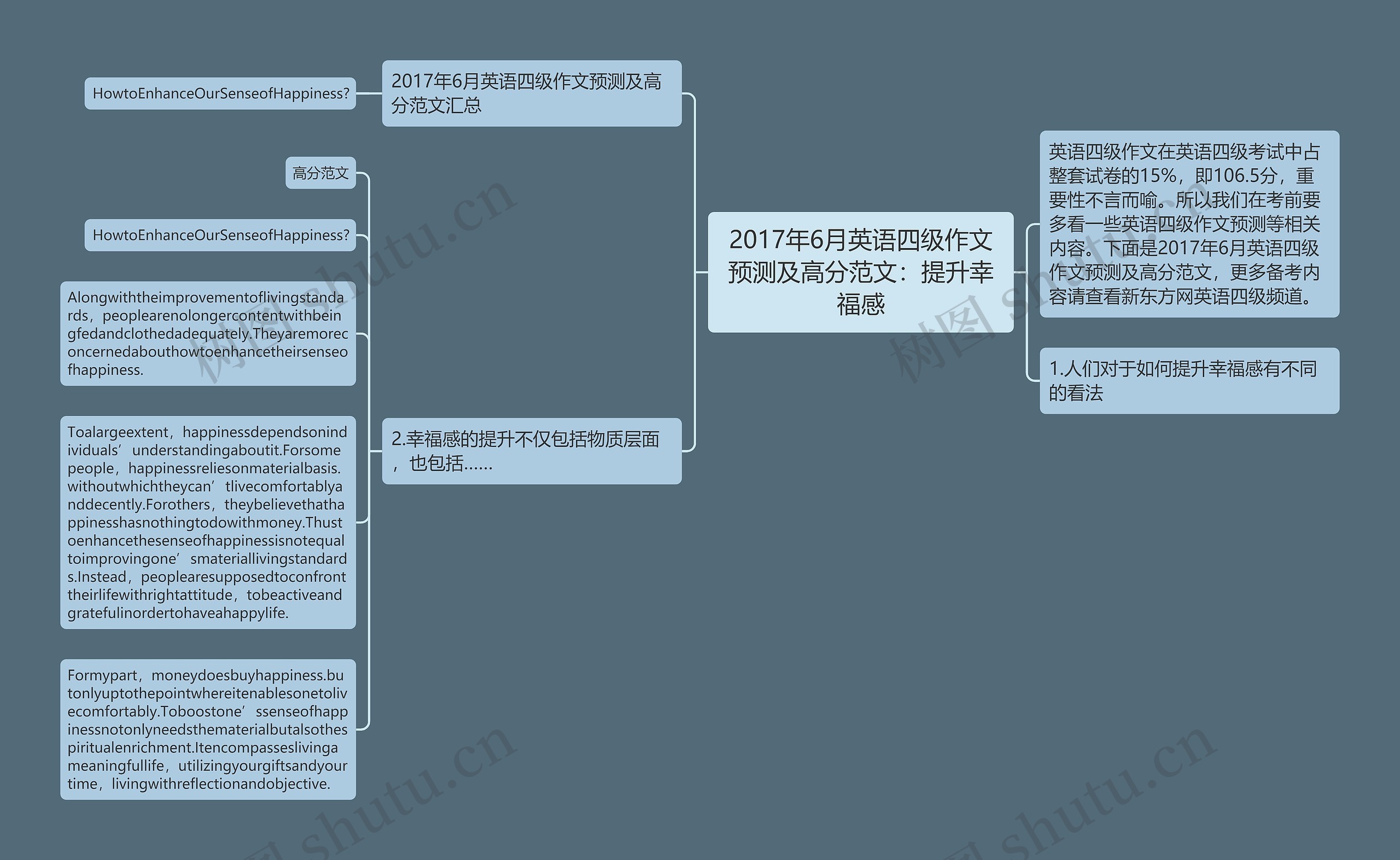 2017年6月英语四级作文预测及高分范文：提升幸福感思维导图