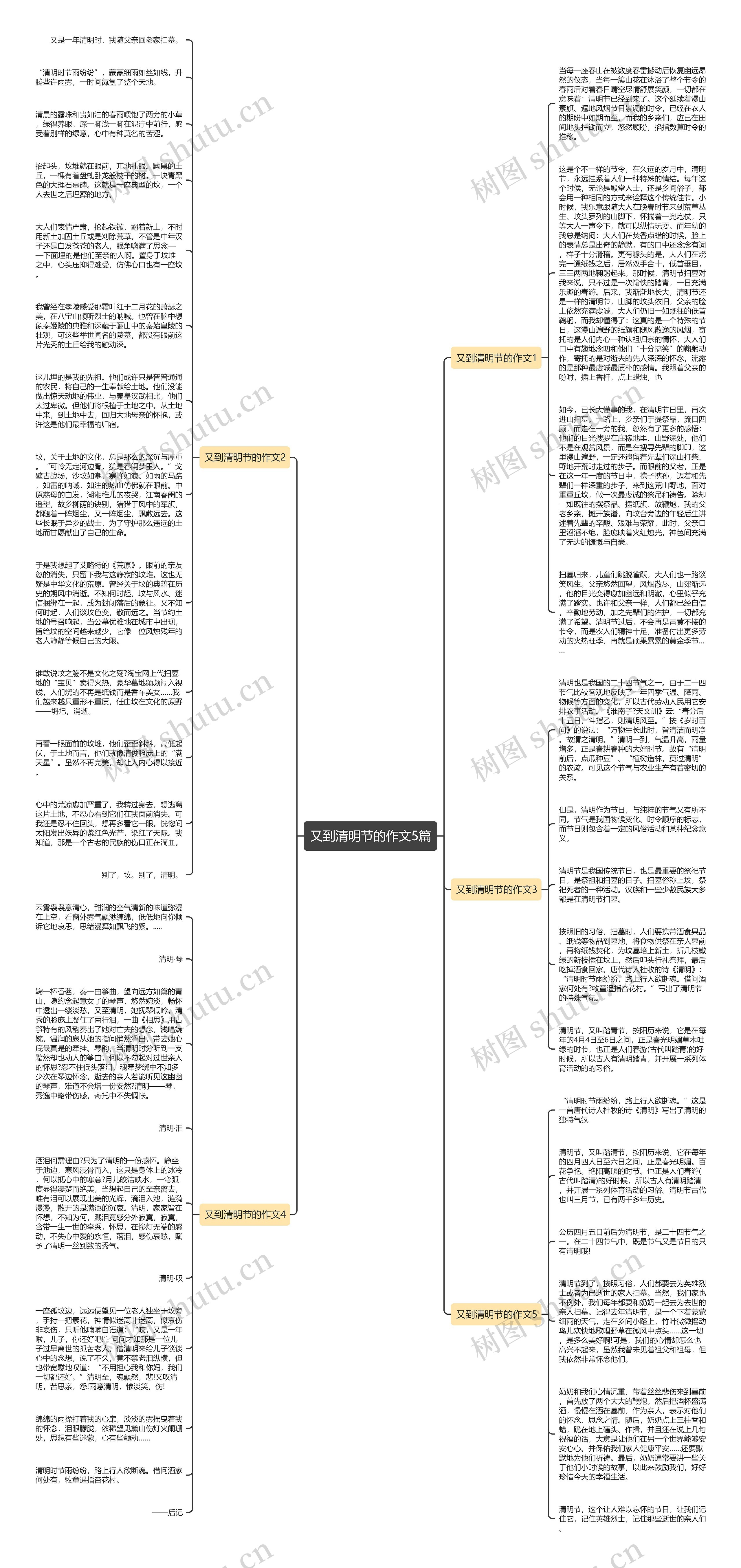 又到清明节的作文5篇思维导图
