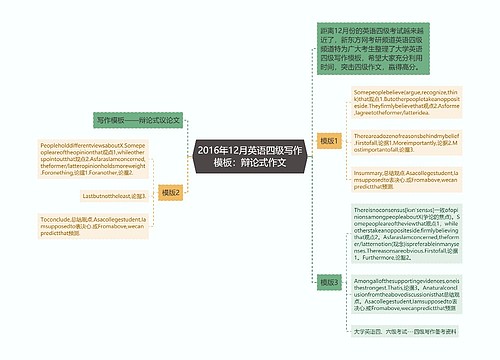 2016年12月英语四级写作模板：辩论式作文