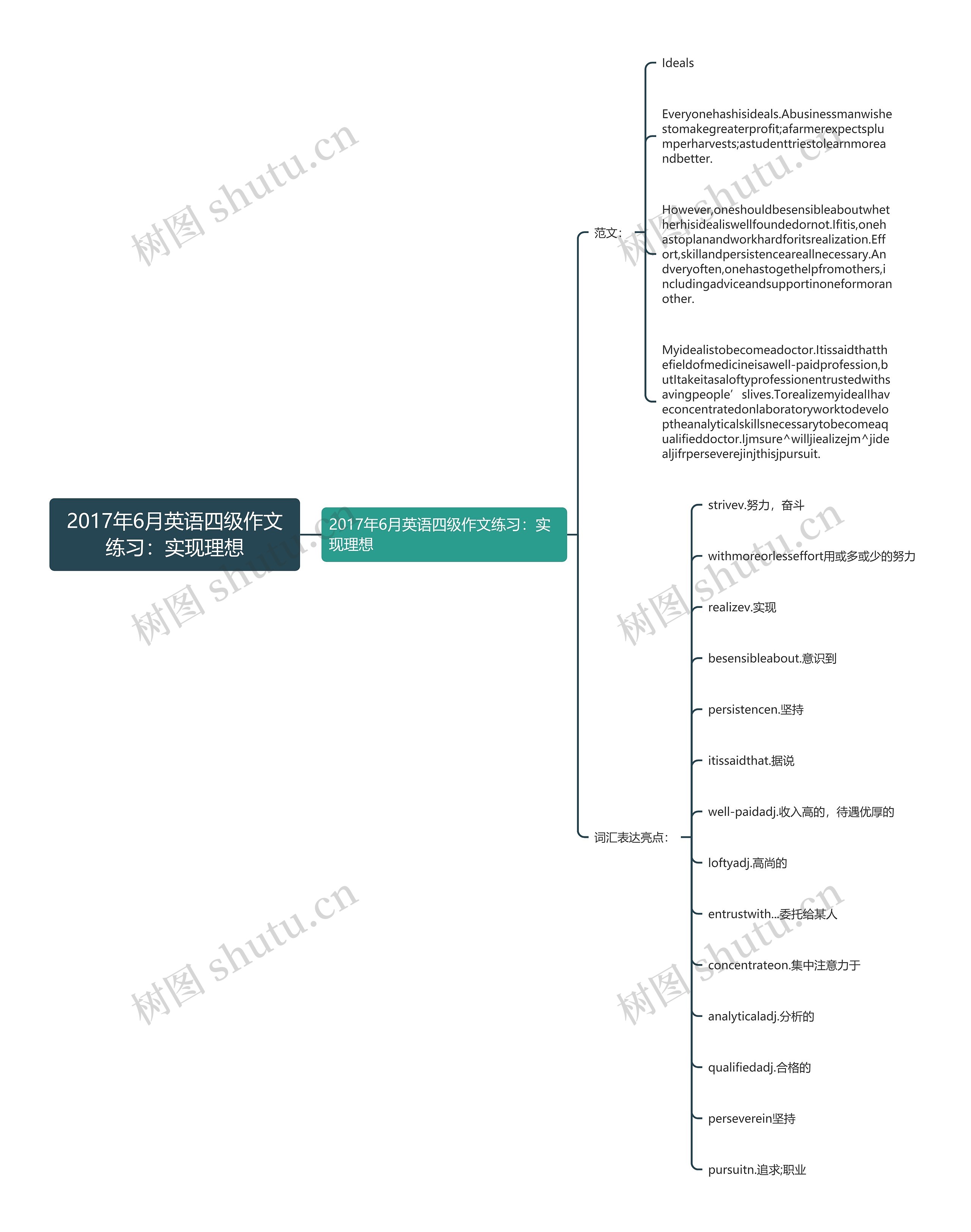 2017年6月英语四级作文练习：实现理想思维导图