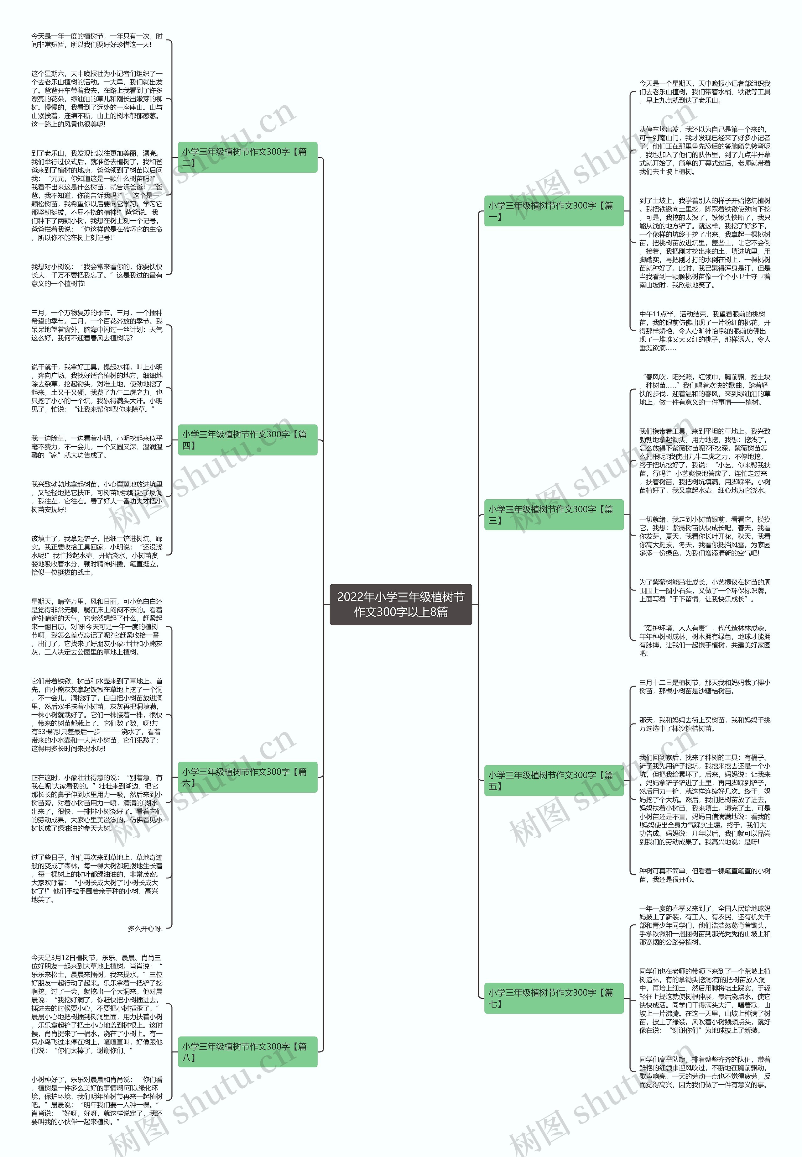 2022年小学三年级植树节作文300字以上8篇思维导图