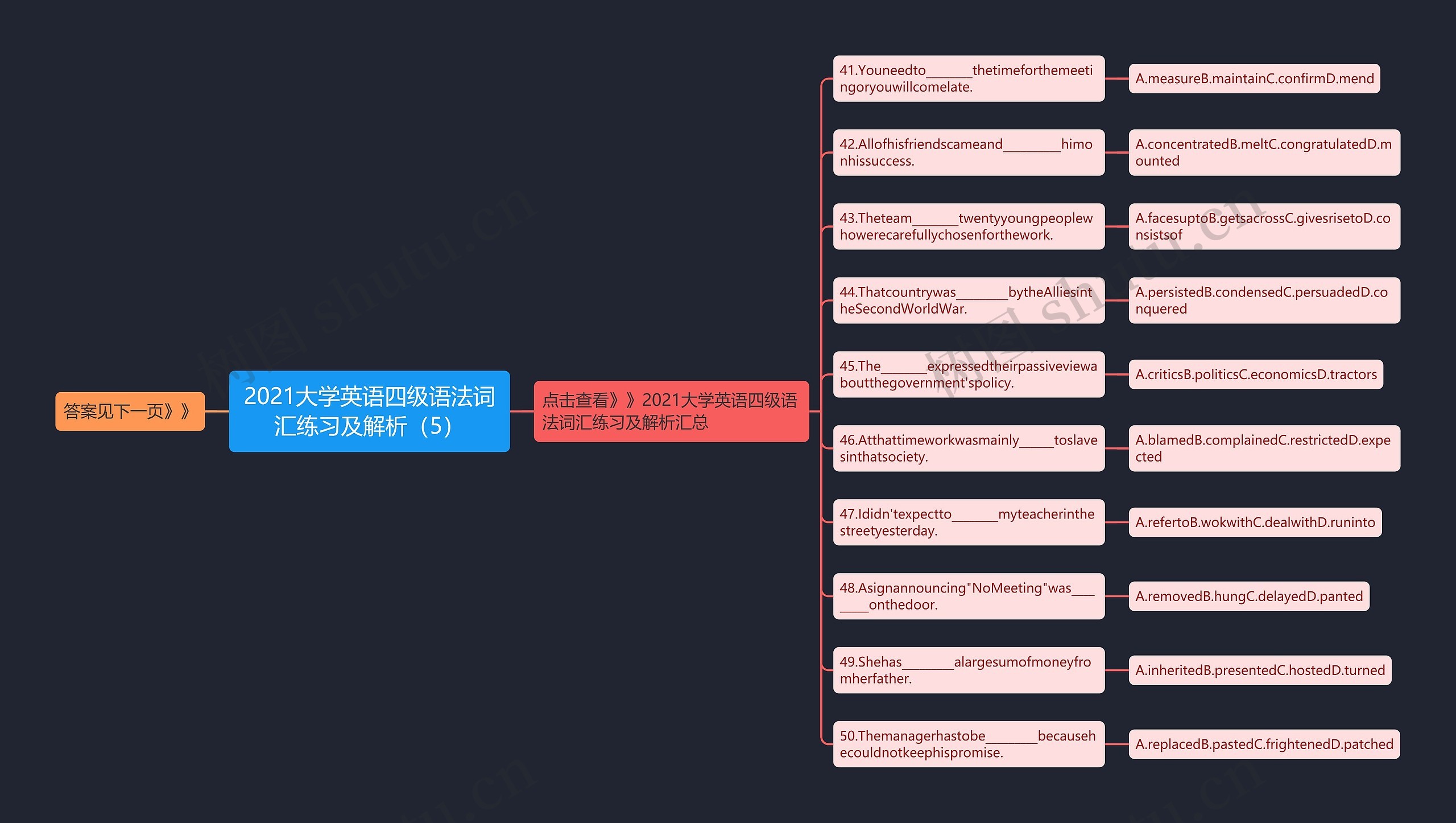 2021大学英语四级语法词汇练习及解析（5）思维导图