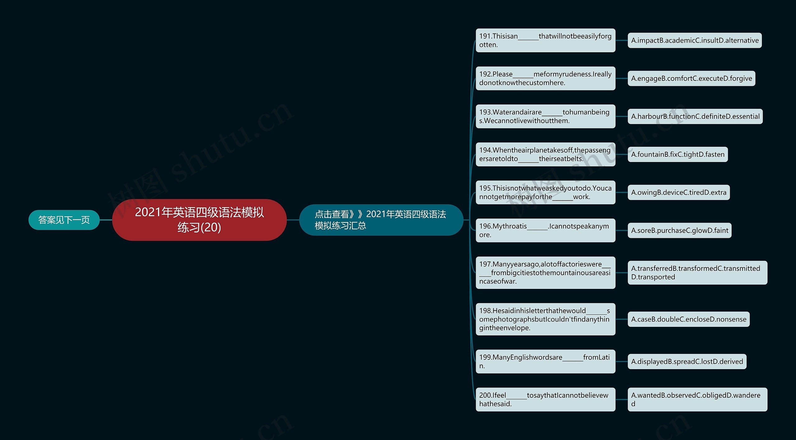 2021年英语四级语法模拟练习(20)思维导图