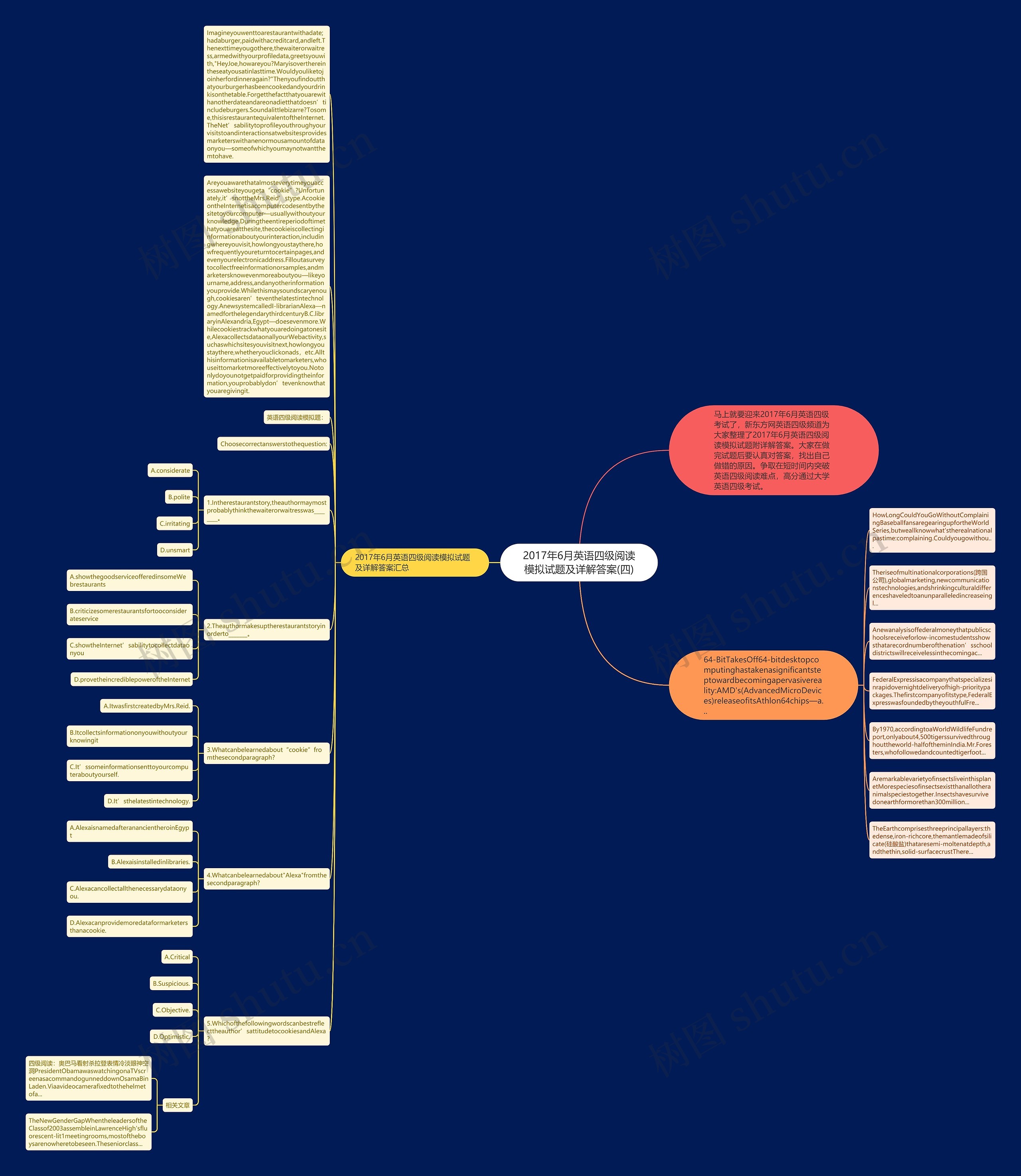 2017年6月英语四级阅读模拟试题及详解答案(四)思维导图