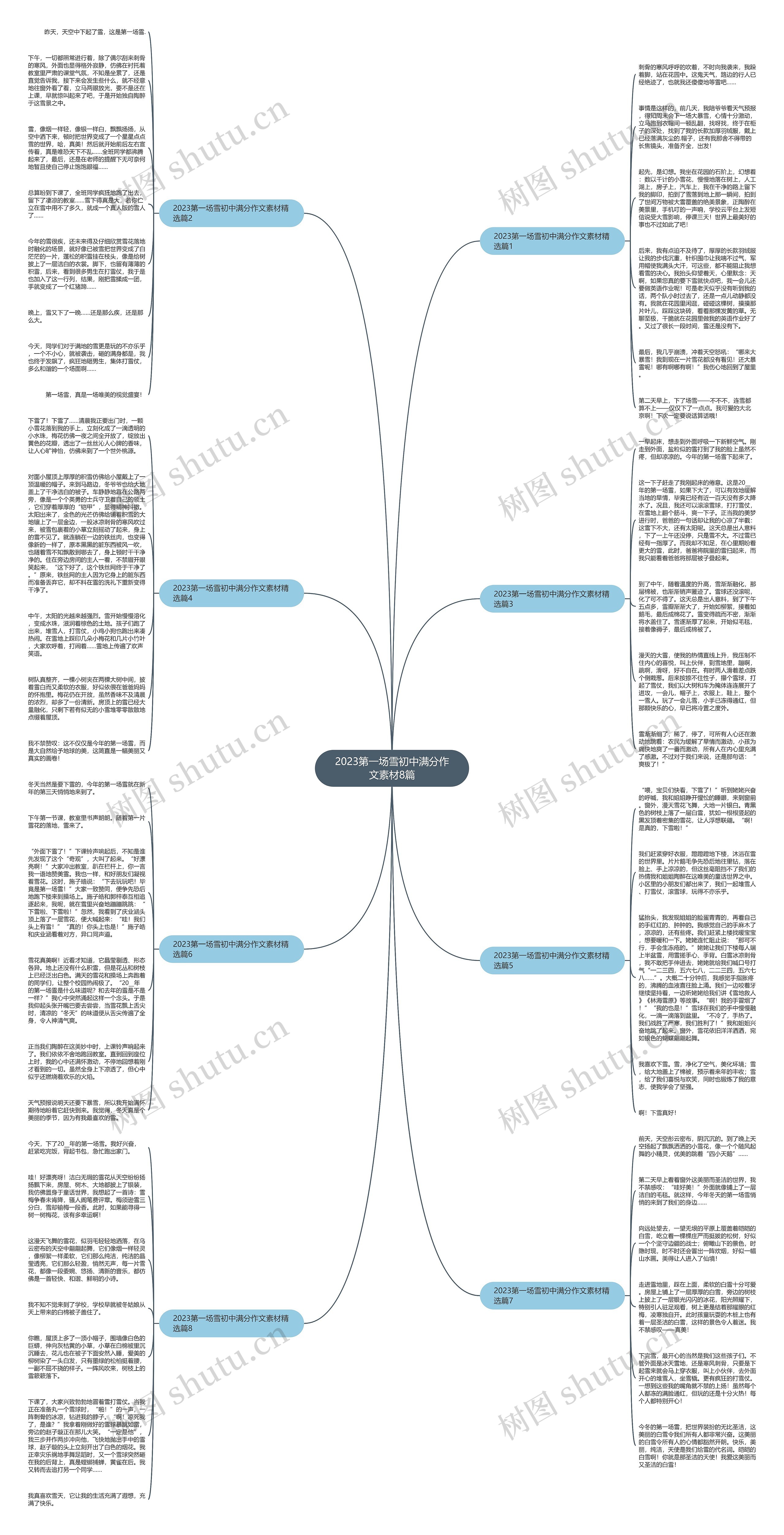 2023第一场雪初中满分作文素材8篇思维导图