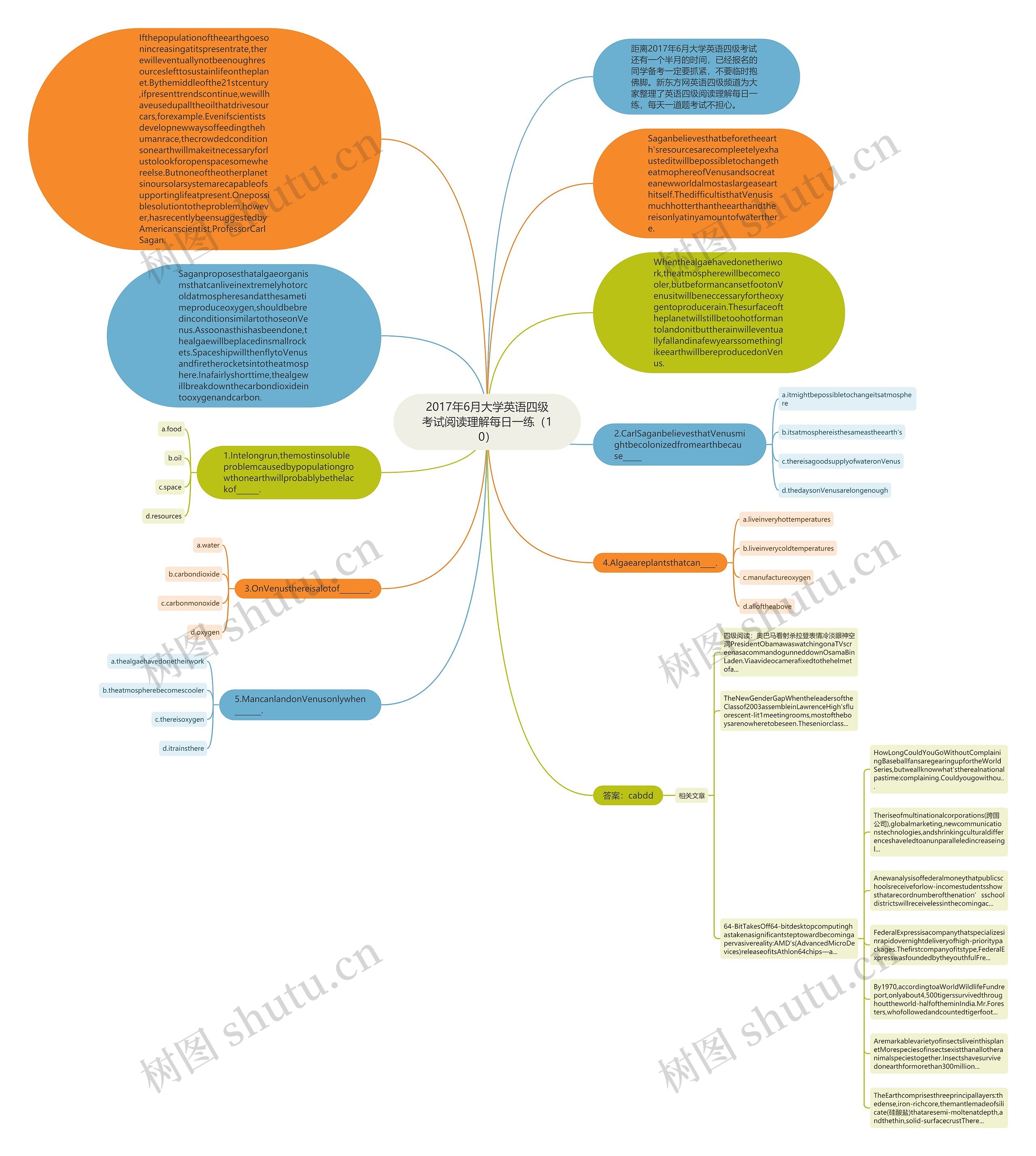 2017年6月大学英语四级考试阅读理解每日一练（10）思维导图
