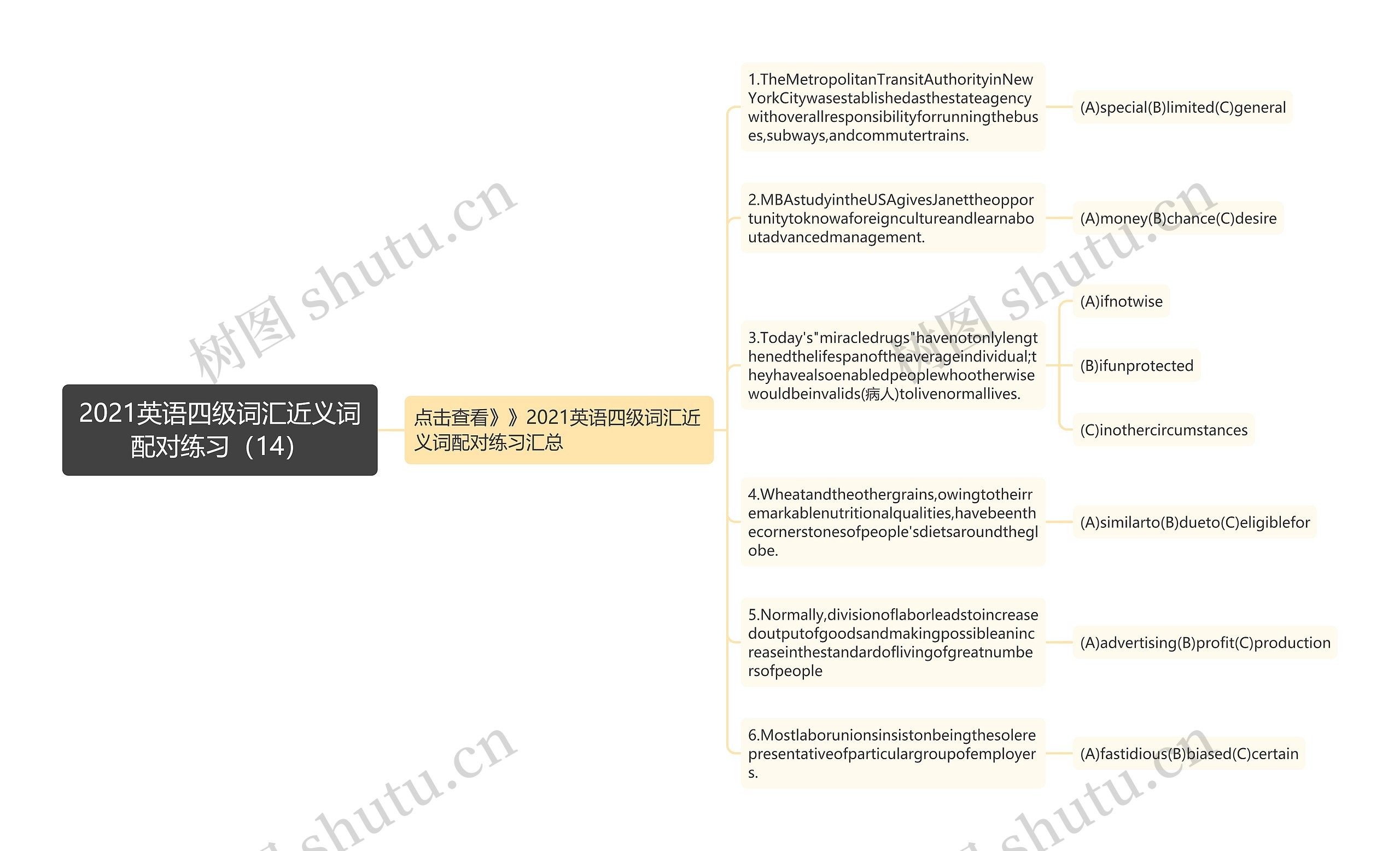 2021英语四级词汇近义词配对练习（14）思维导图