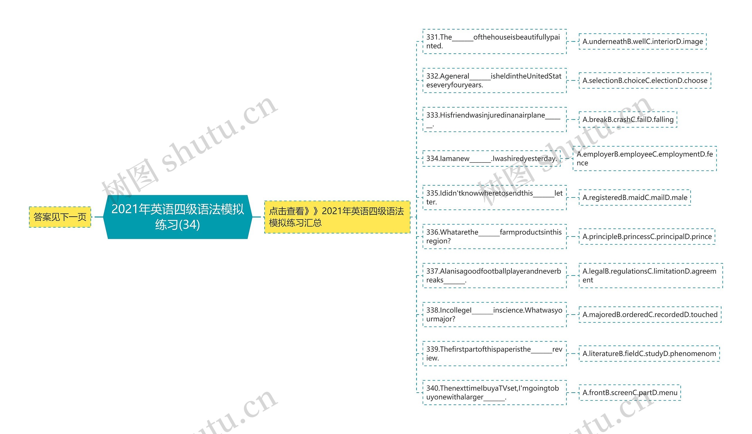 2021年英语四级语法模拟练习(34)思维导图