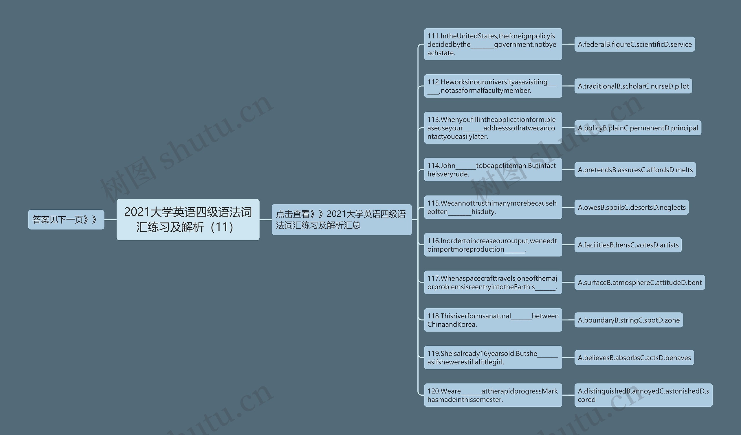 2021大学英语四级语法词汇练习及解析（11）思维导图