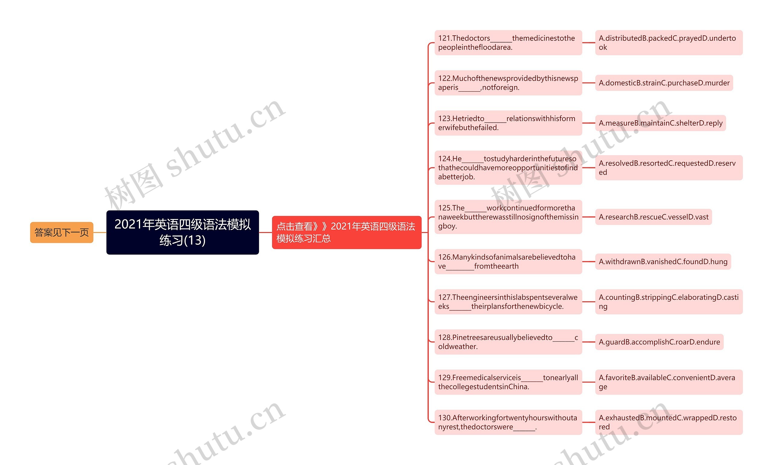 2021年英语四级语法模拟练习(13)思维导图