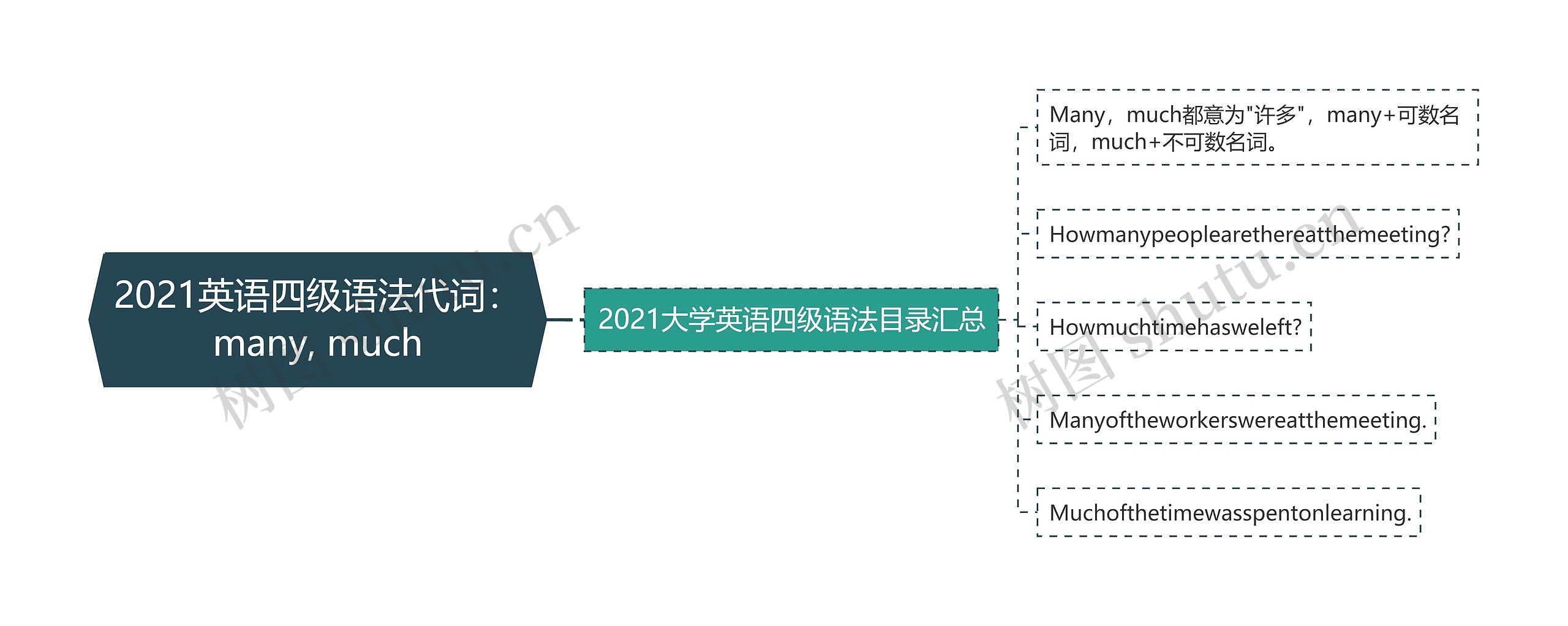 2021英语四级语法代词：many, much思维导图