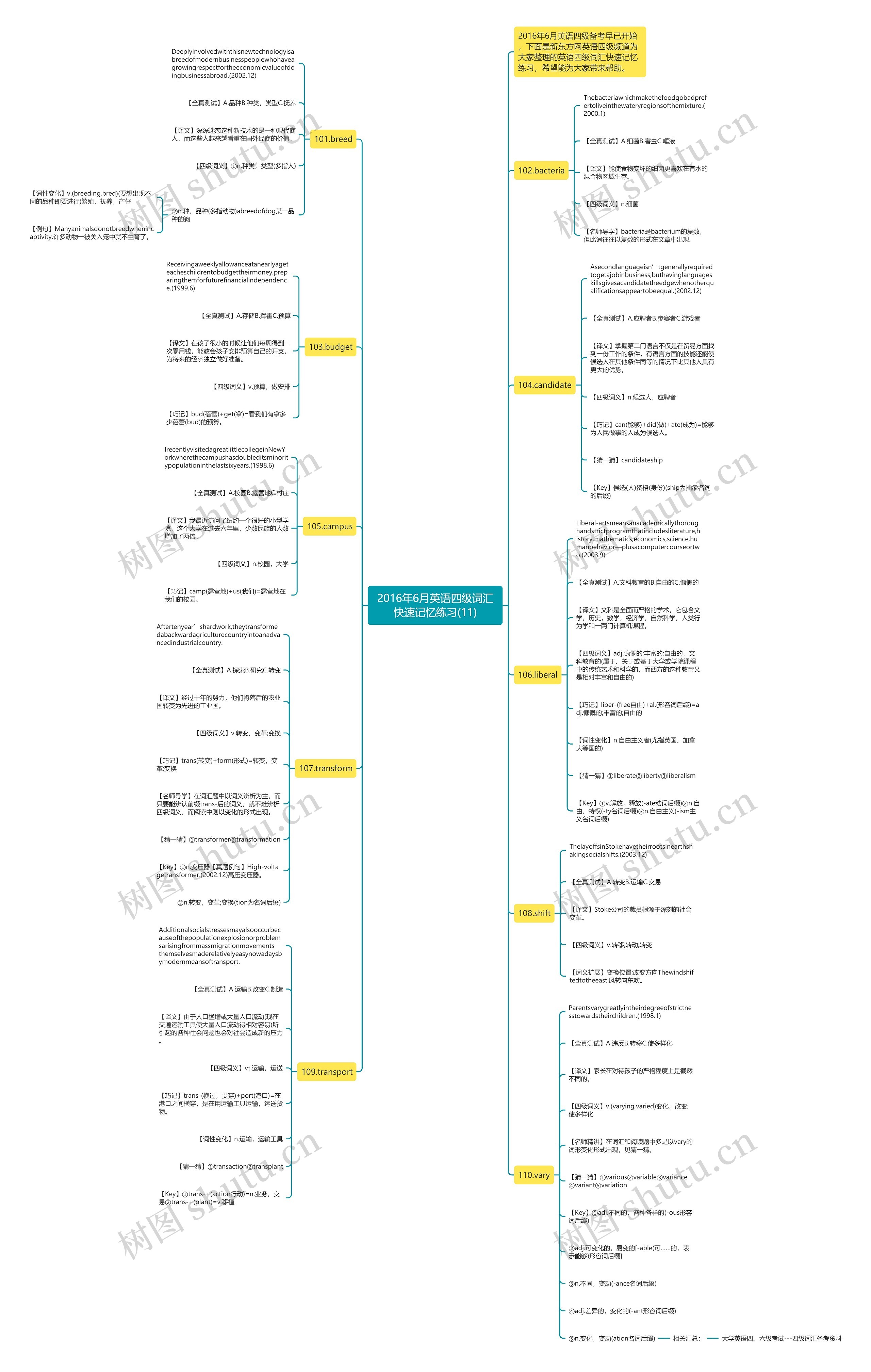 2016年6月英语四级词汇快速记忆练习(11)思维导图