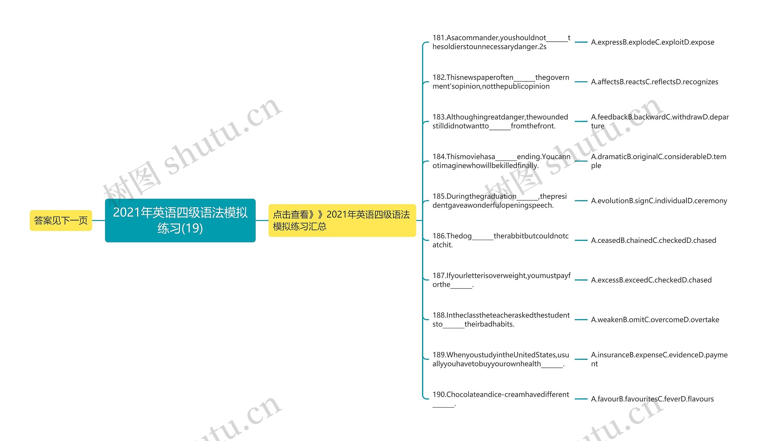 2021年英语四级语法模拟练习(19)思维导图