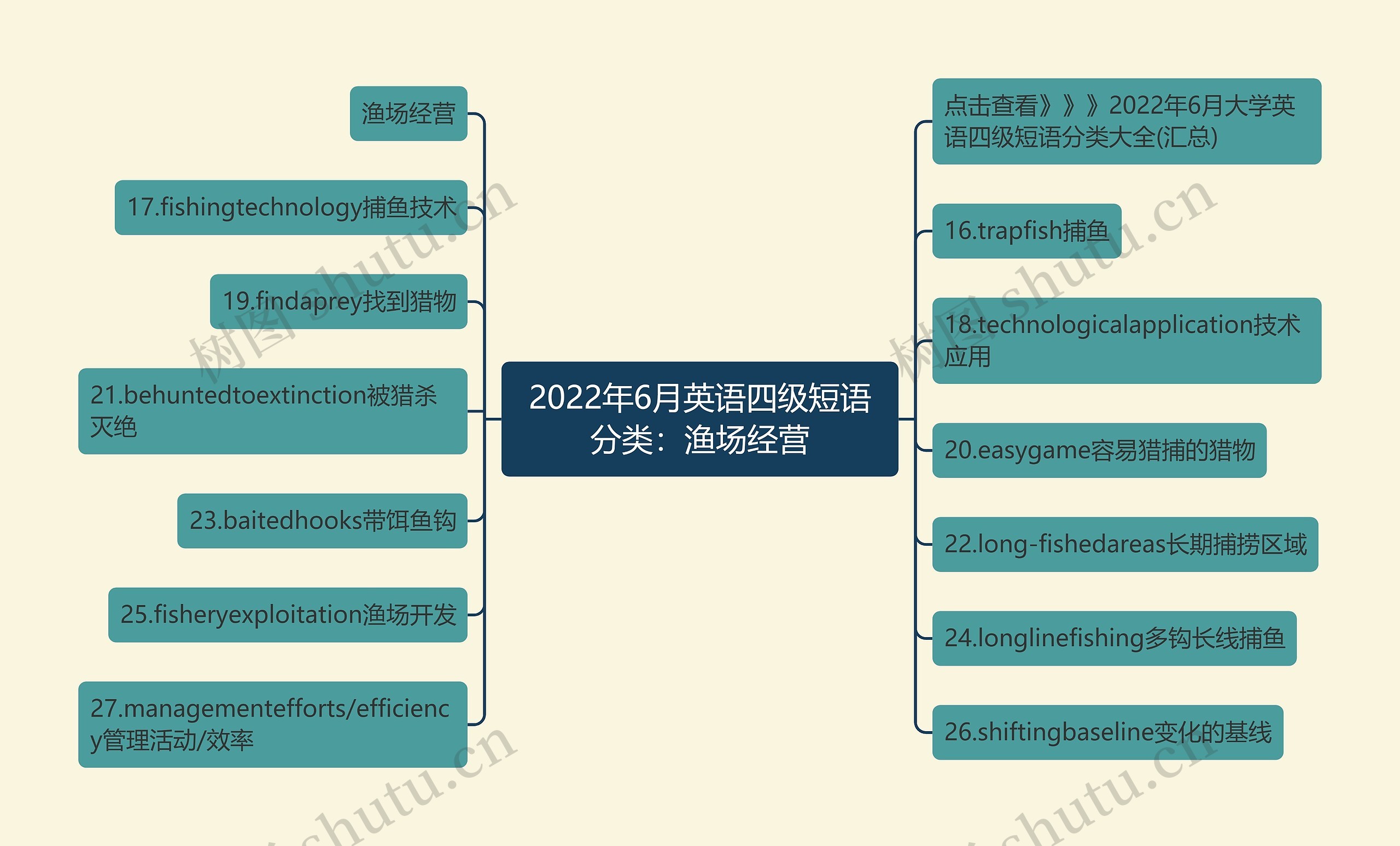 2022年6月英语四级短语分类：渔场经营思维导图