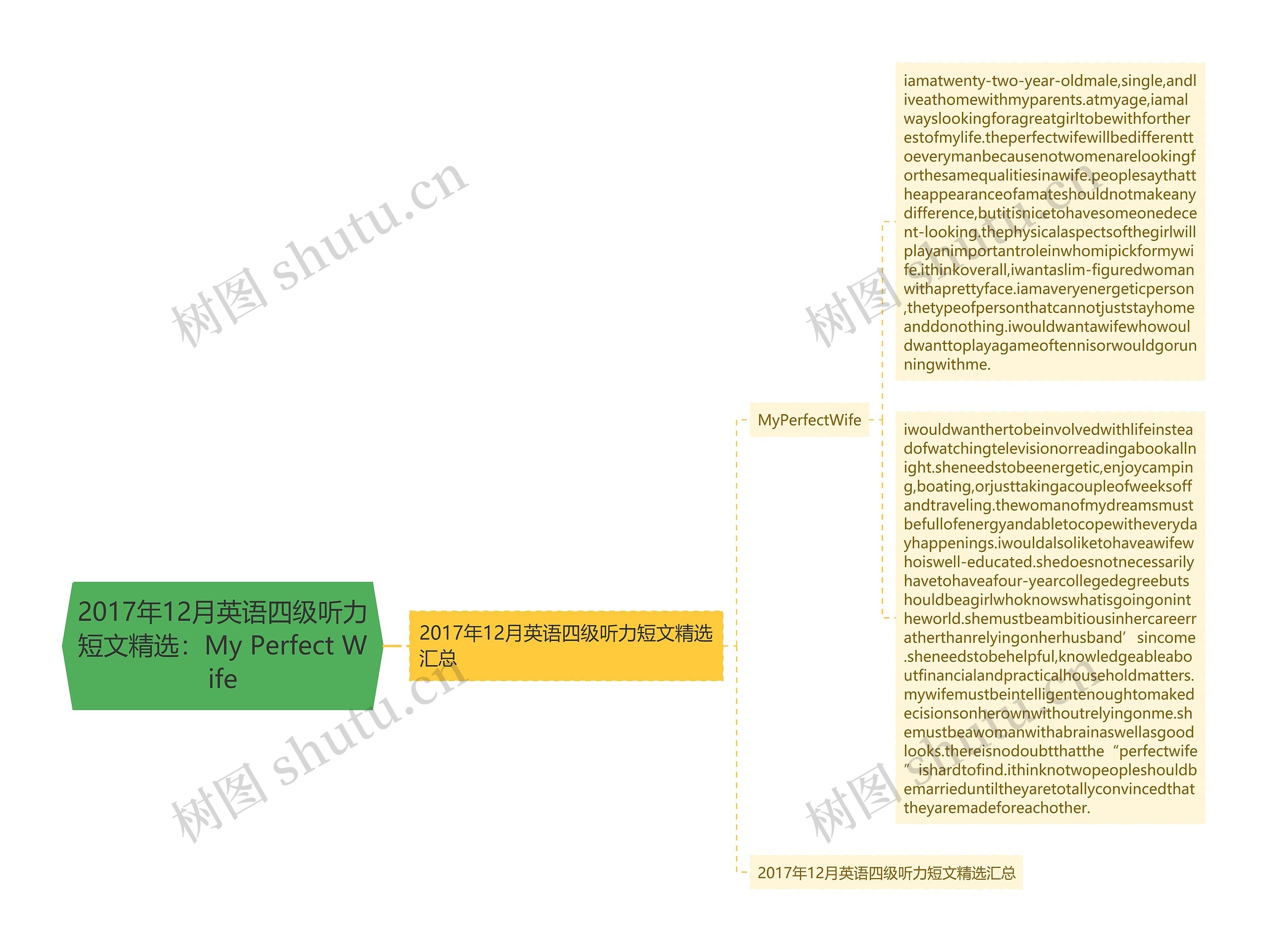 2017年12月英语四级听力短文精选：My Perfect Wife思维导图