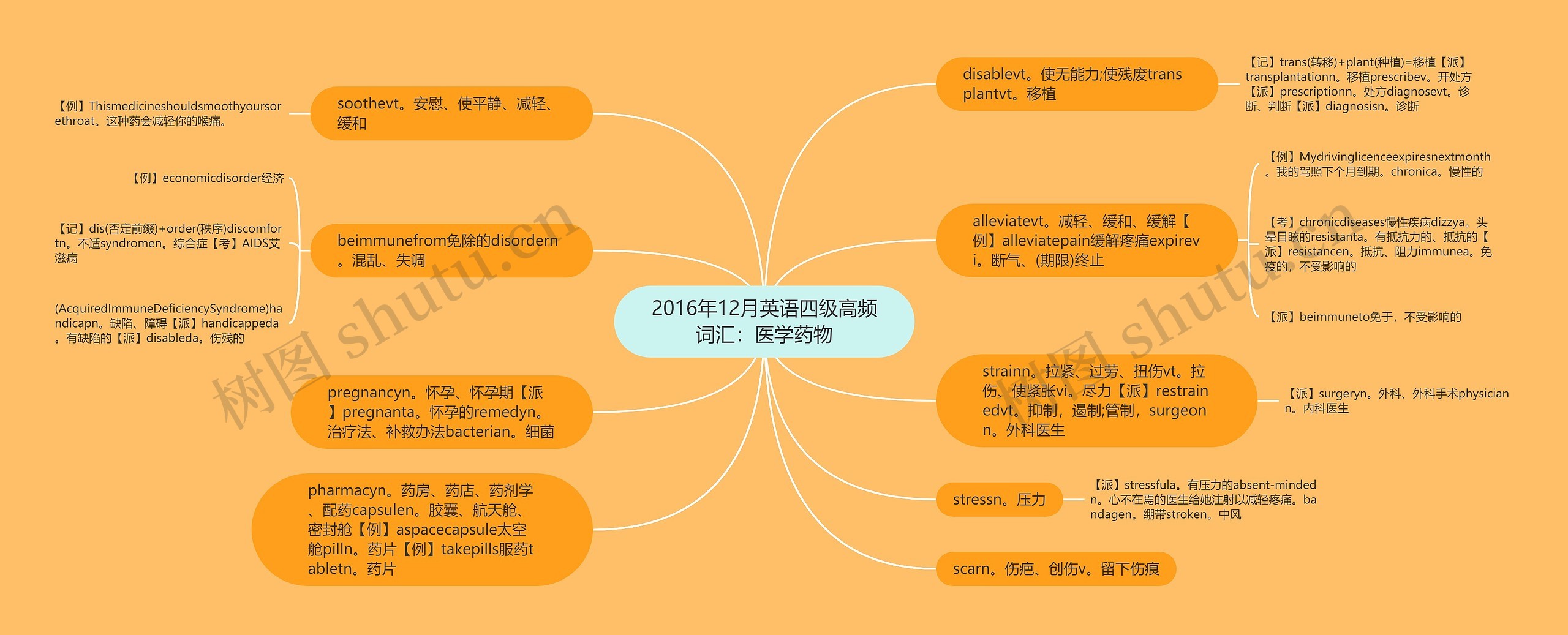 2016年12月英语四级高频词汇：医学药物思维导图