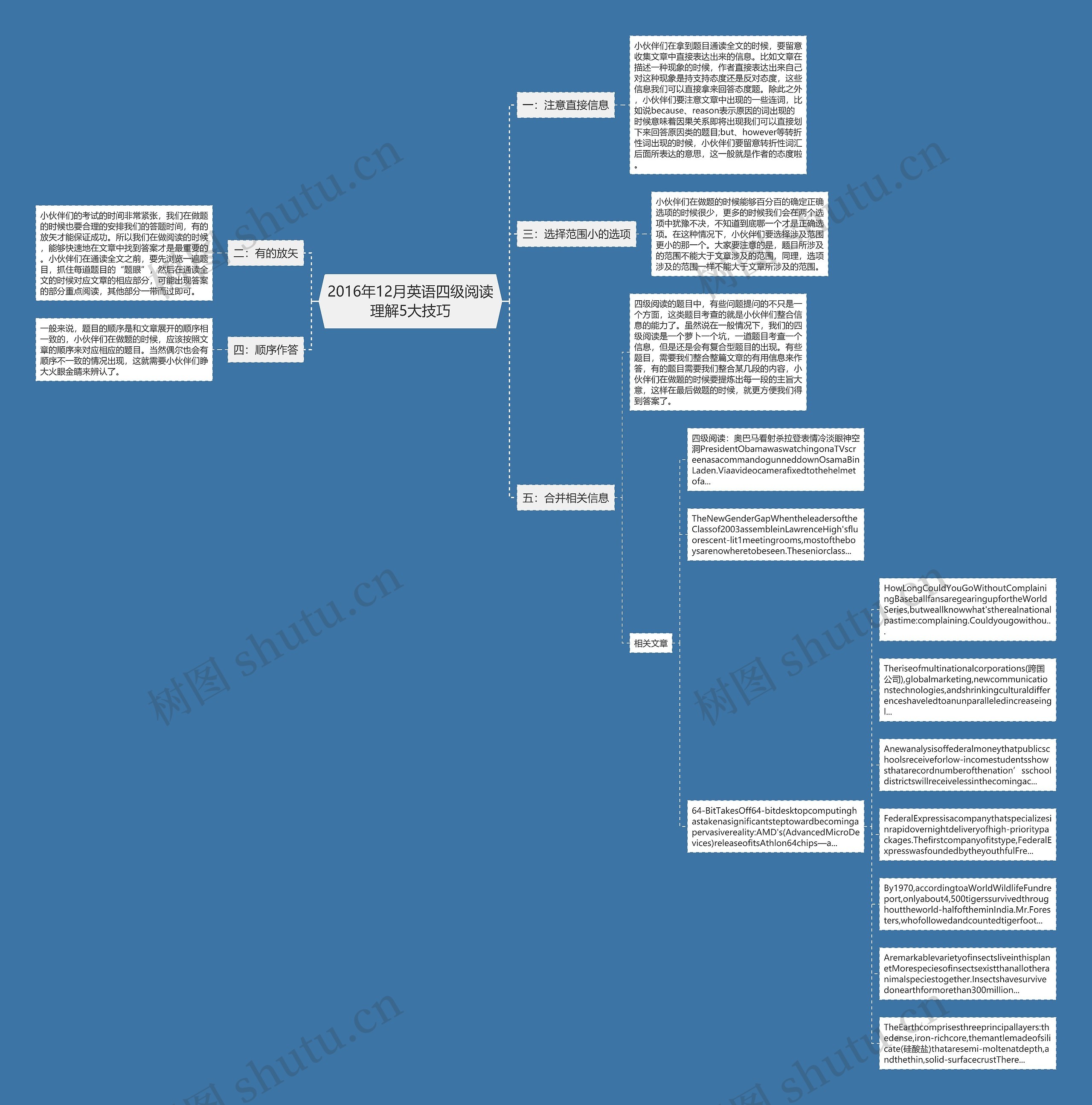 2016年12月英语四级阅读理解5大技巧思维导图