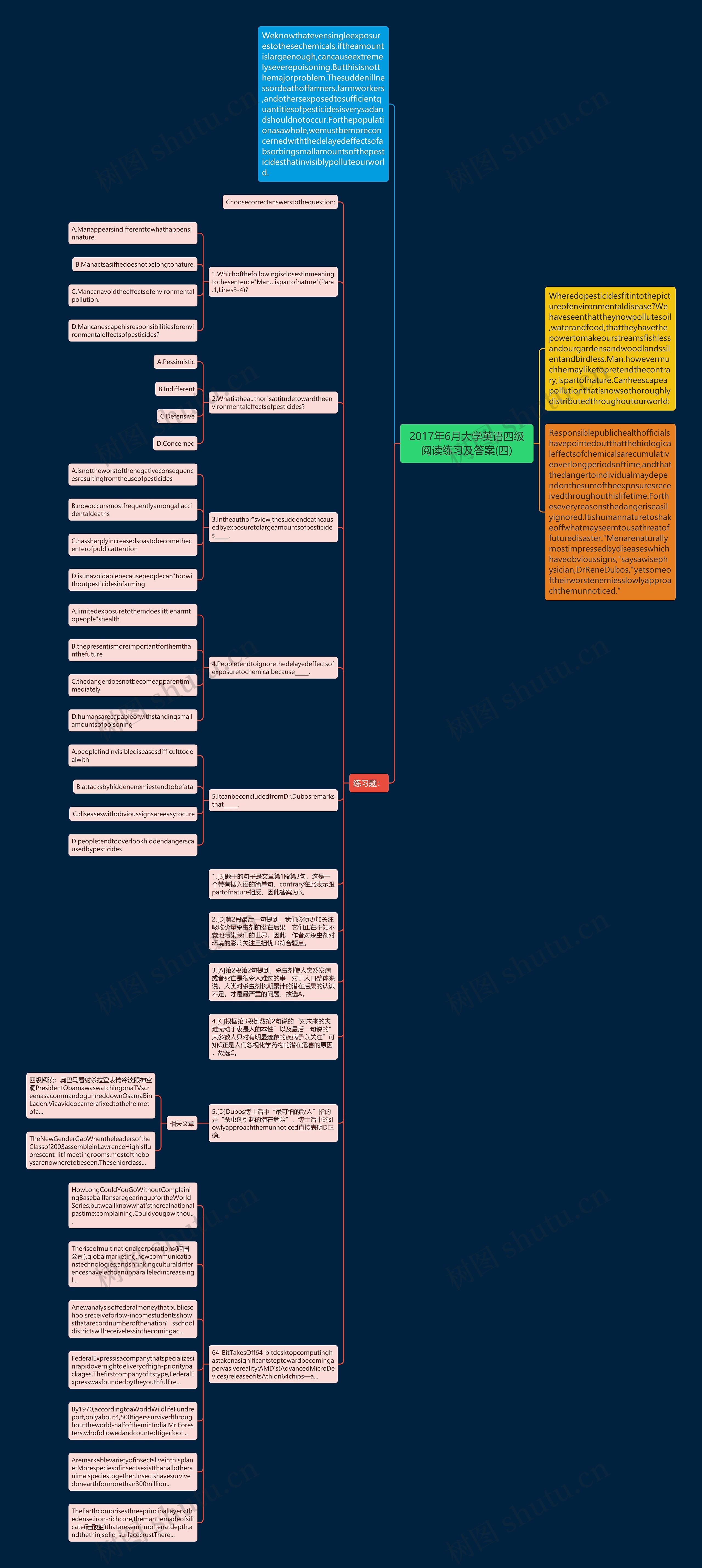 2017年6月大学英语四级阅读练习及答案(四)思维导图