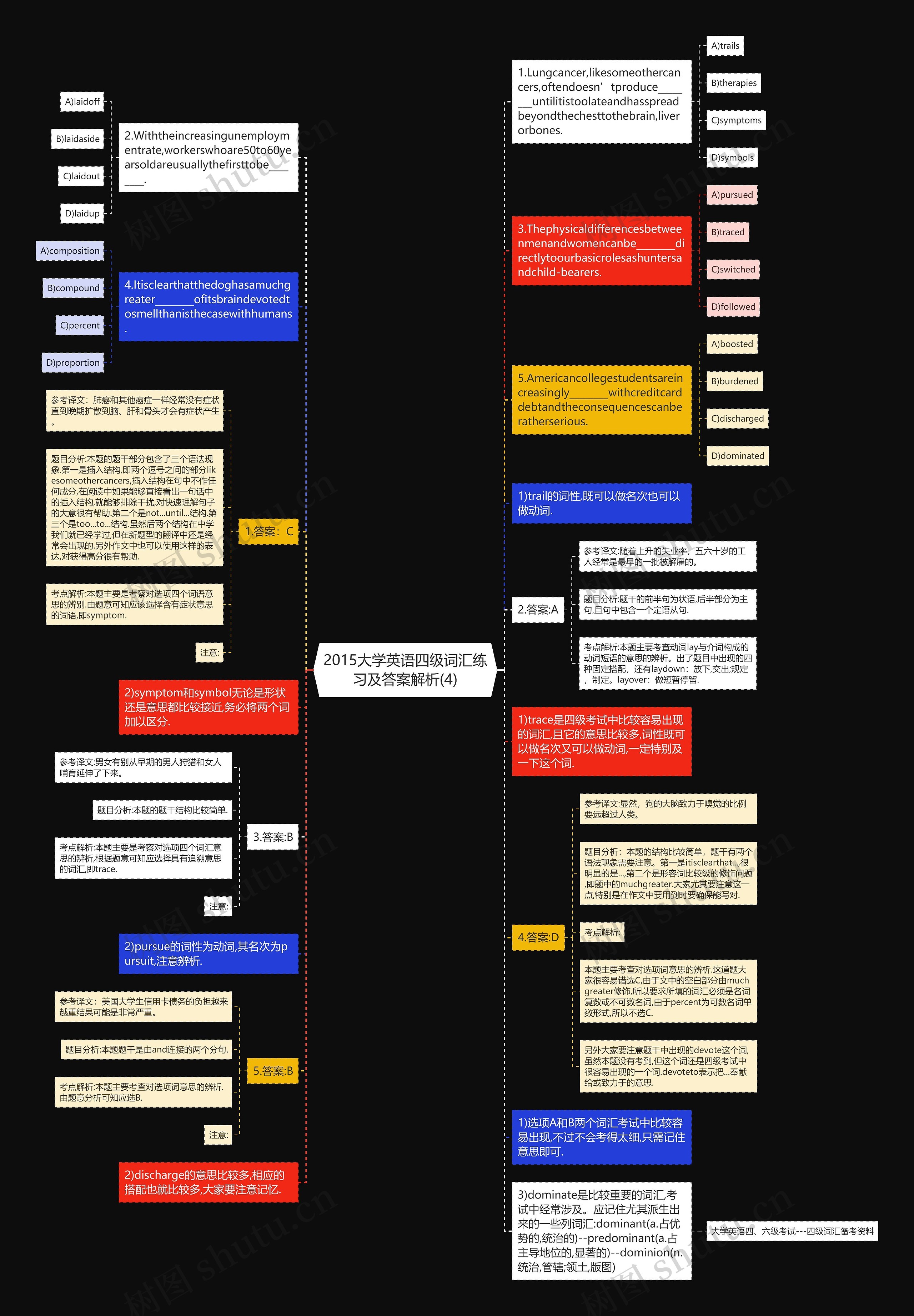 2015大学英语四级词汇练习及答案解析(4)思维导图