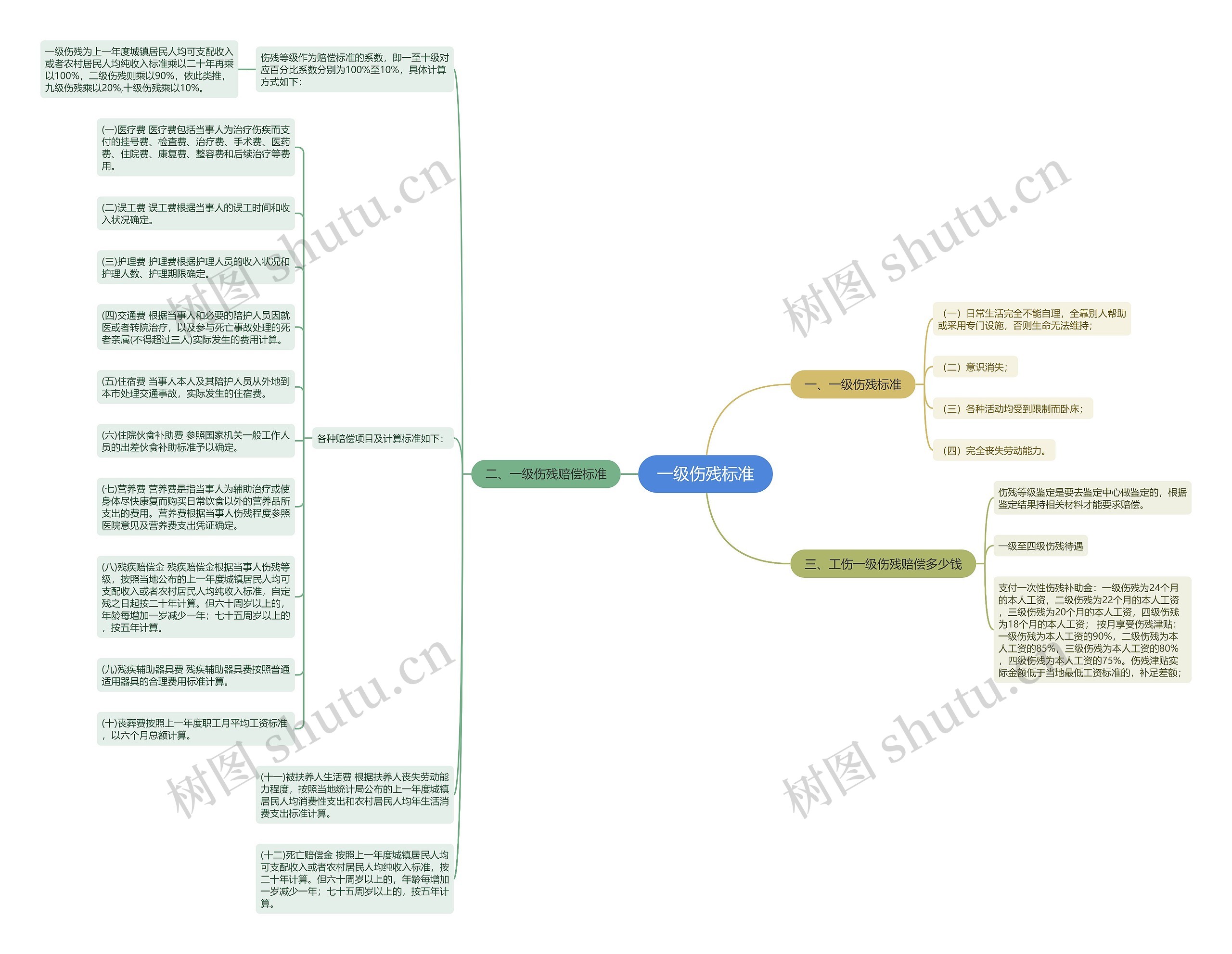 一级伤残标准思维导图